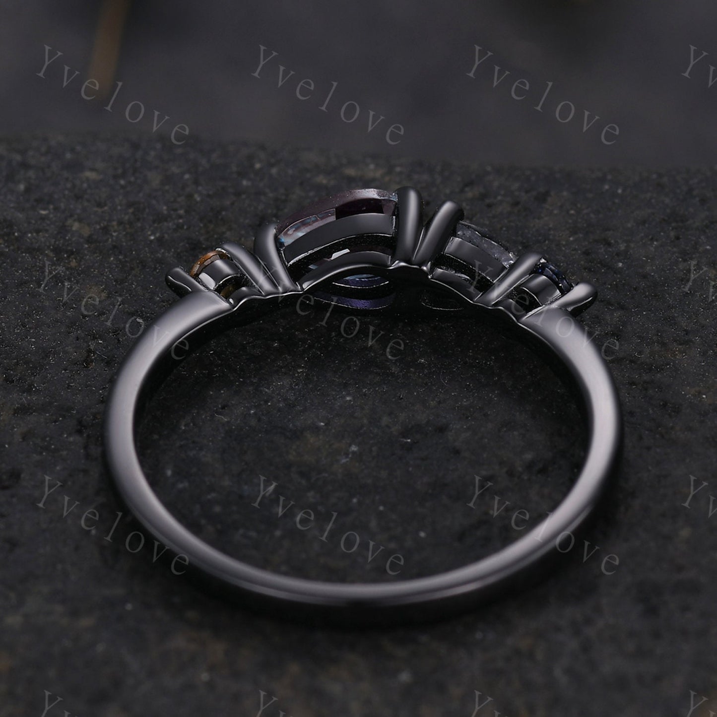 Vintage Alexandrite Citrine Ring Engagement Ring,Pear Cut Gems,Art Deco Sandstone Black Gems Wedding Band,Unique Women Bridal Promise Ring