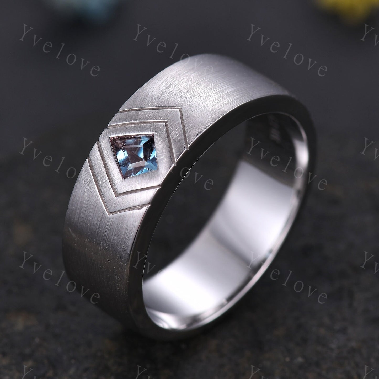 Mens Kite Shaped Alexandrite Wedding Band Alexandrite Engagement Ring Satin Finish Band 14K Rose Gold Mens Stacking Band His Wedding band