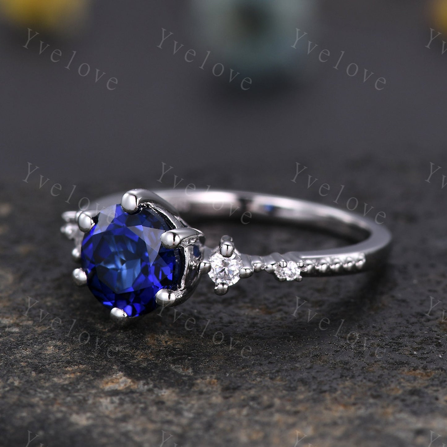 Unique Sapphire Ring Set,Blue Sapphire Engagement Ring,Enhancer Ring,Double Curved band,Women Bridal Matching Stacking Diamond Wedding Band