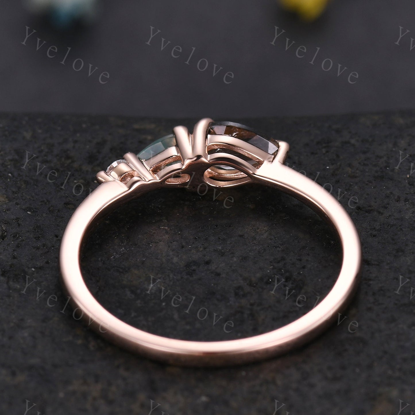 Unique Smoky Quartz Engagement Ring,Pear Cut Moss Agate,Art Deco Moissanite Wedding Band,3 Stone Unique Women Bridal Promise Ring,Customized