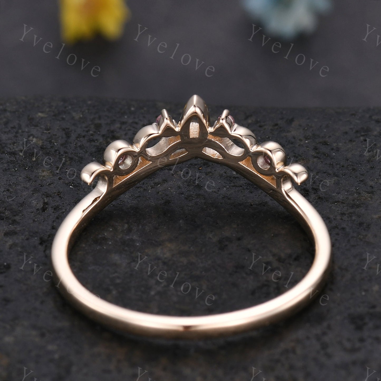 Alexandrite Wedding band,Vintage Retro 14k Solid Gold Ring Alexandrite Jewelry Stackable Matching Band Bridal Ring Anniversary Gift For Her