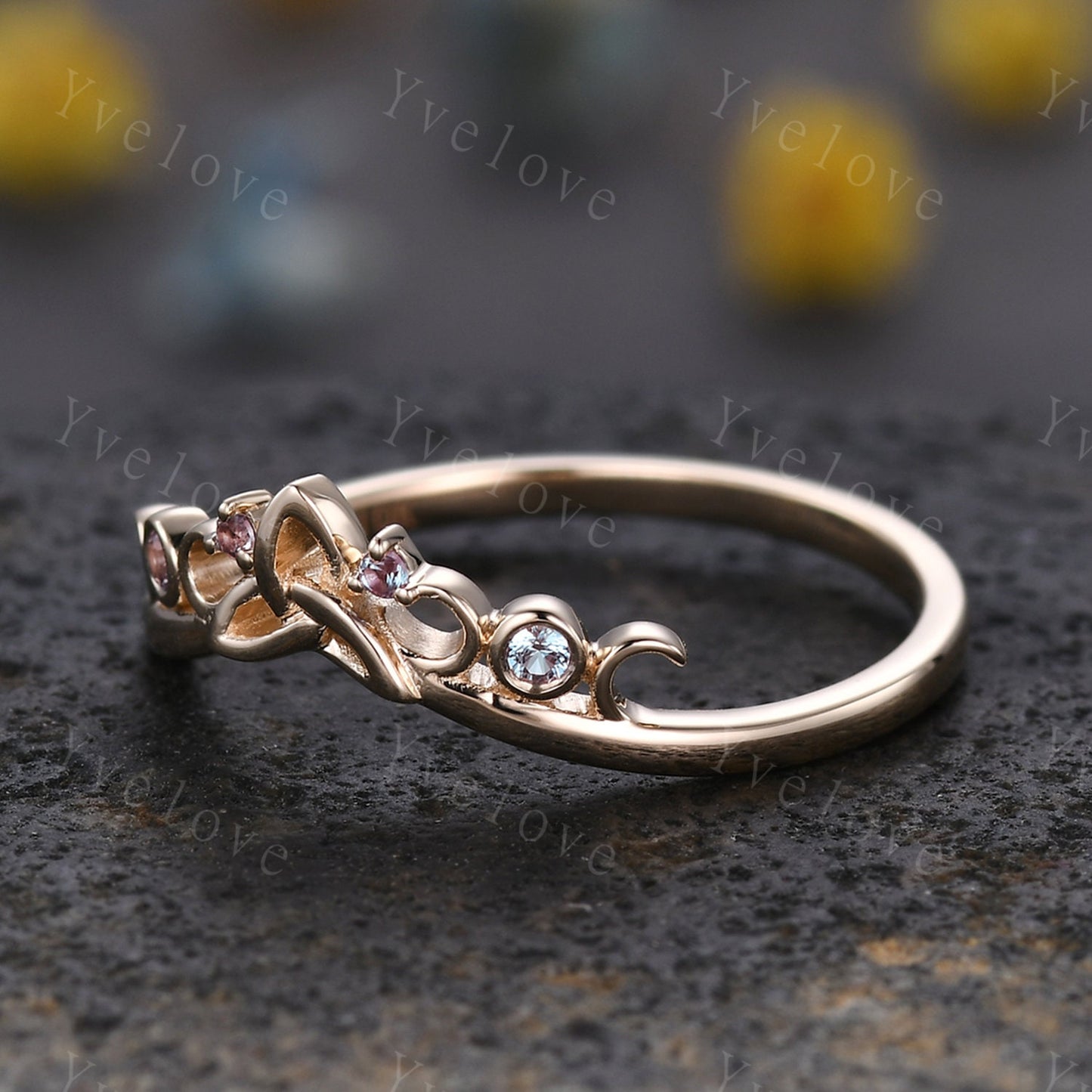 Alexandrite Wedding band,Vintage Retro 14k Solid Gold Ring Alexandrite Jewelry Stackable Matching Band Bridal Ring Anniversary Gift For Her
