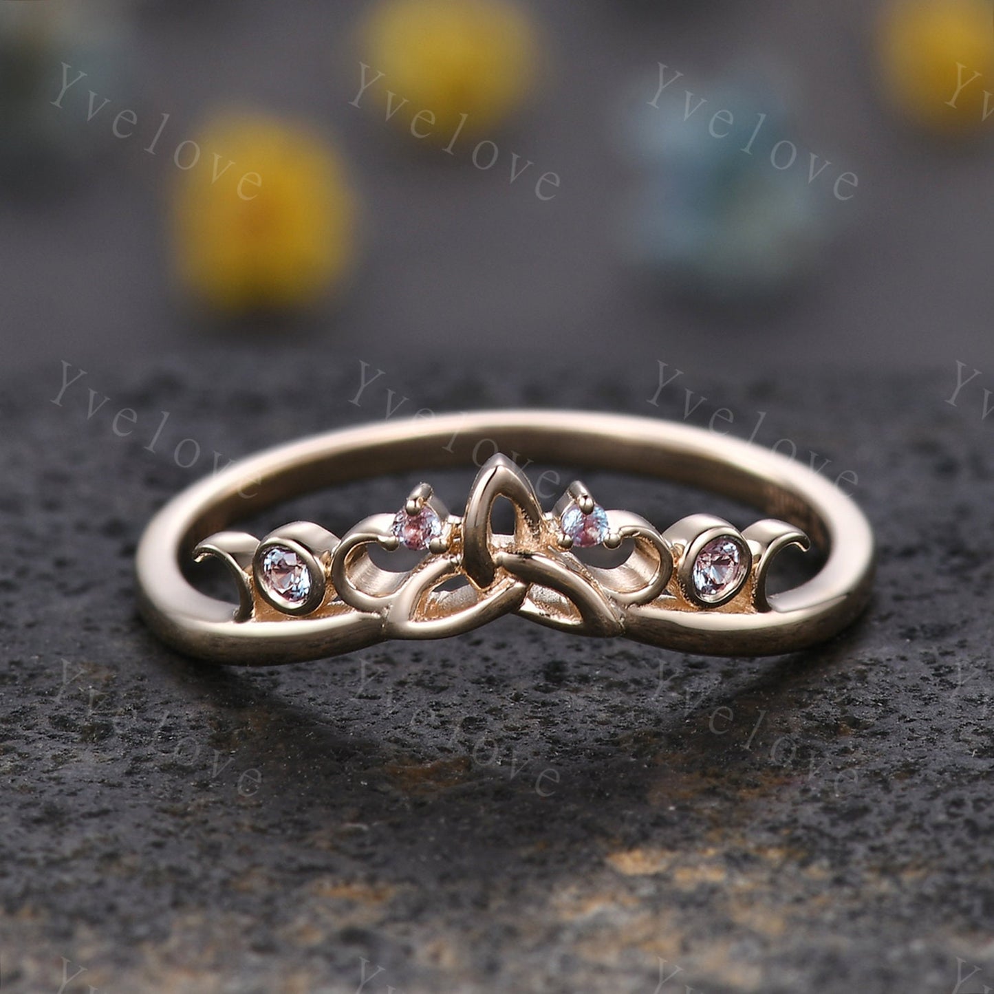 Alexandrite Wedding band,Vintage Retro 14k Solid Gold Ring Alexandrite Jewelry Stackable Matching Band Bridal Ring Anniversary Gift For Her