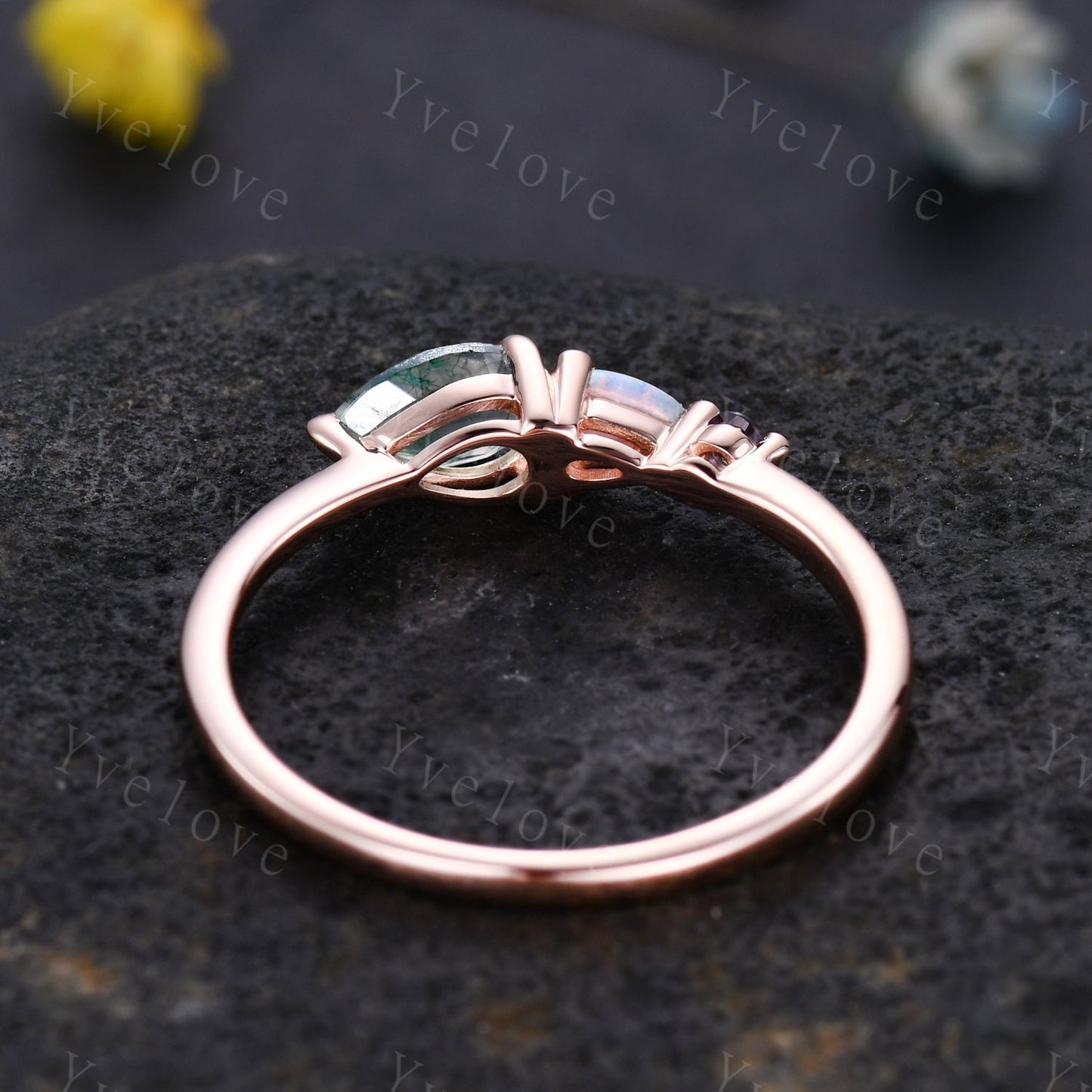 Vintage Pink Sapphire Ring Engagement Ring,Pear Cut Gems,Art Deco Moissanite Wedding Band,3 Stone Unique Women Bridal Promise Ring,Rose Gold