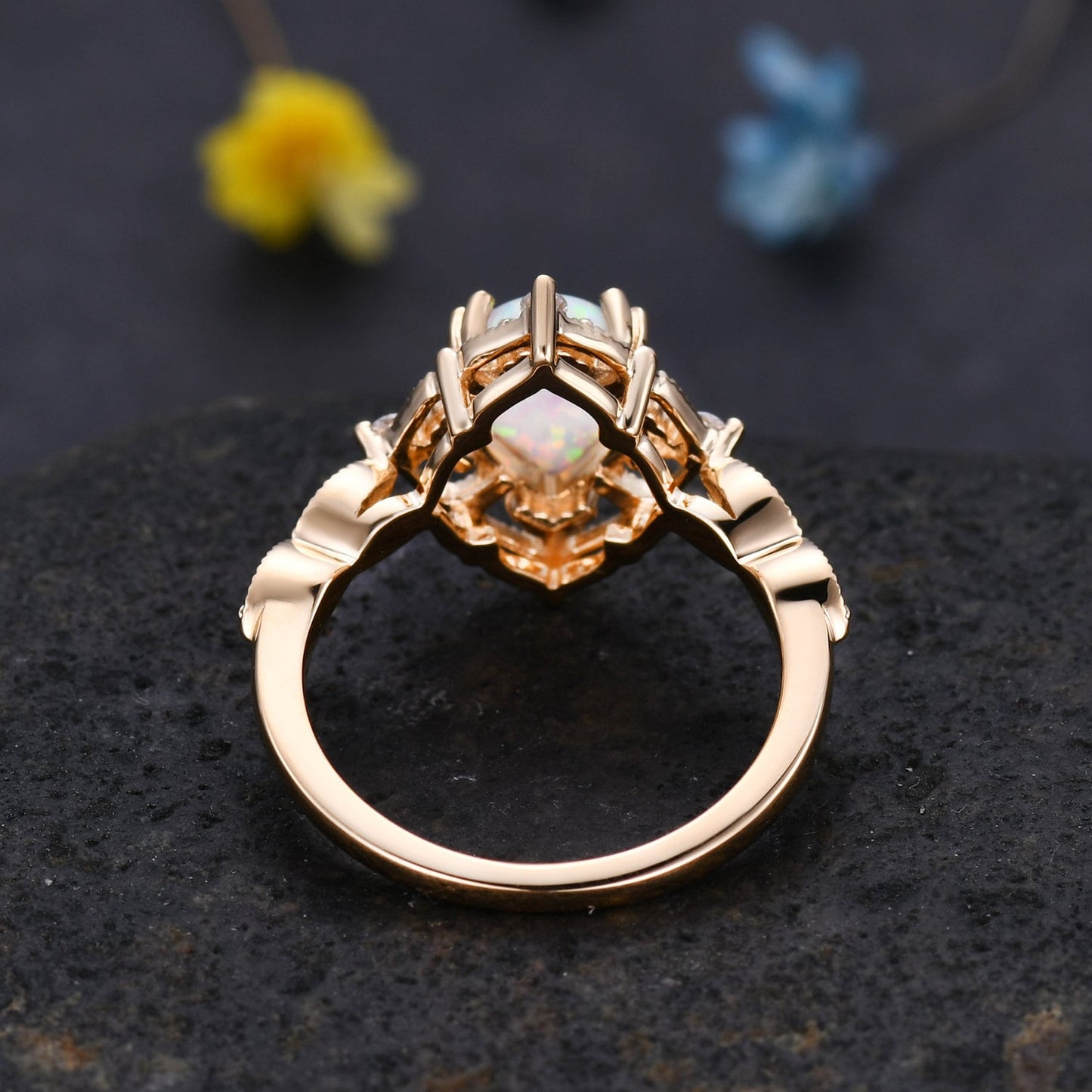 Vintage Pink Sapphire Engagement Ring,Pear Shape Sapphire Ring Set,14K Gold Ring,Unique Women Moissanite Promise Ring For Her,Handmade Gift