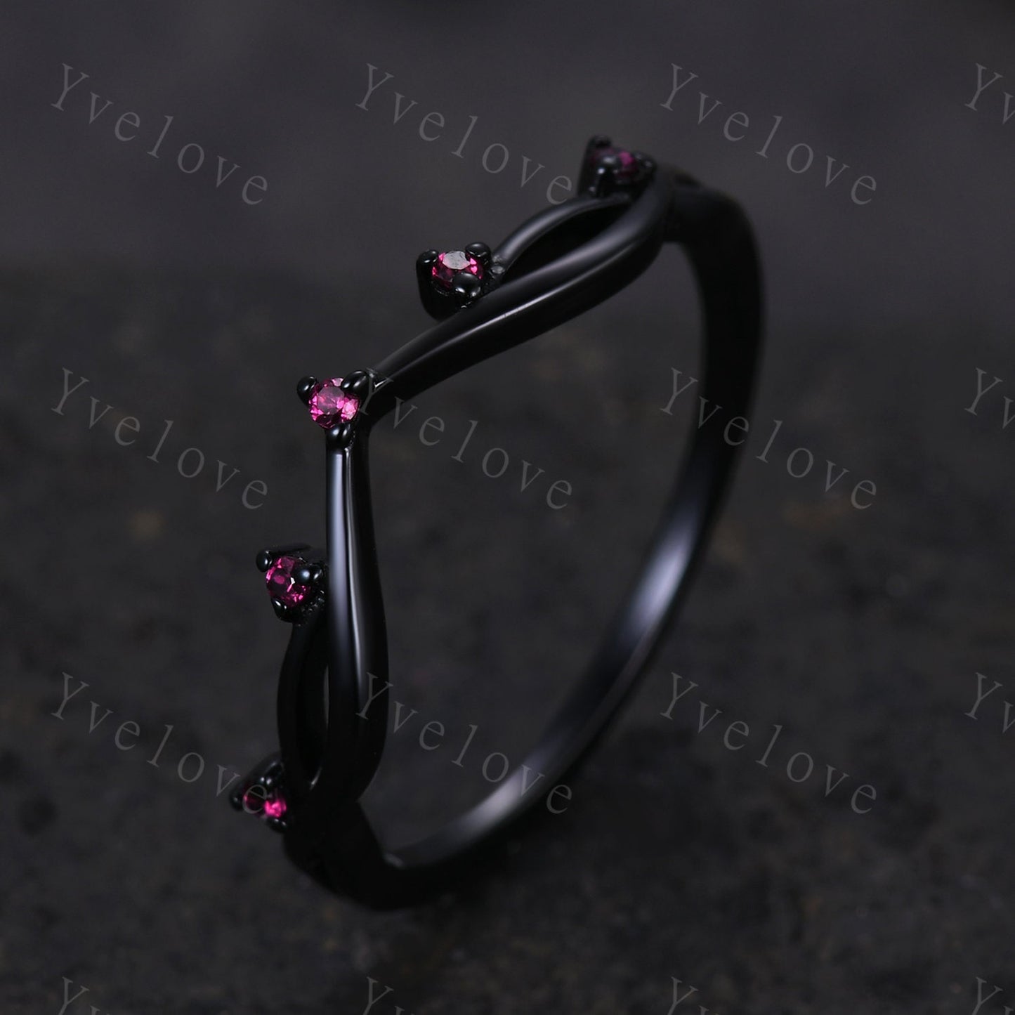 Vintage Red Ruby Engagement Ring,Twig Stacking Band,Women Vine Ruby Band,Art Deco Curved Branch Wedding Band,Black Gold Silver Ring Gift