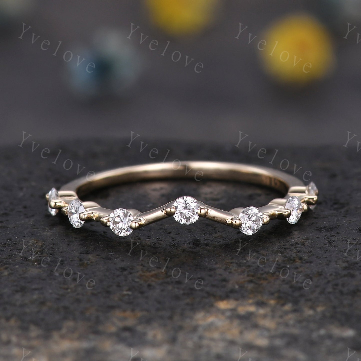 Dainty Diamond Wedding Band 14k Solid Gold Curved Wedding Ring Stacking Matching Band For Women Genuine Diamond Anniversary Gift For Her