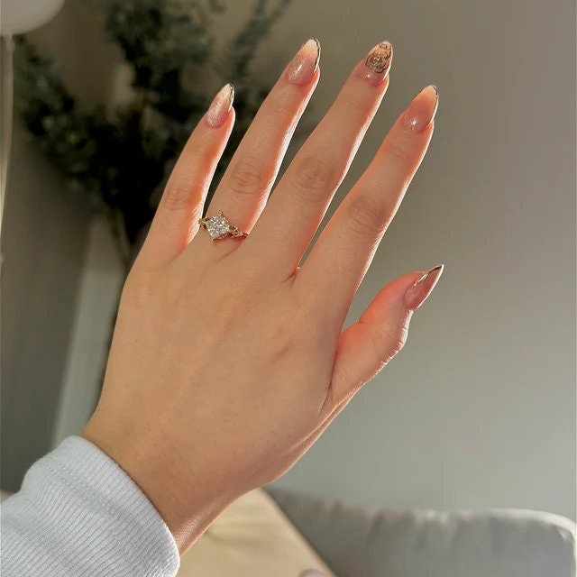 Unique Princess Shaped Moissanite Engagement Ring 14K Solid Gold Milgrain Vintage Moissanite Wedding Ring Art Deco Promise Ring For Women