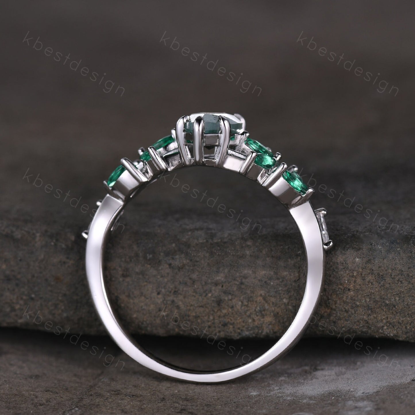Vintage Marquise Moss Agate Engagement Ring Unique Art Deco Leaf Emerald Cluster Ring Women Green Agate Branch Ring Bridal Promise Ring