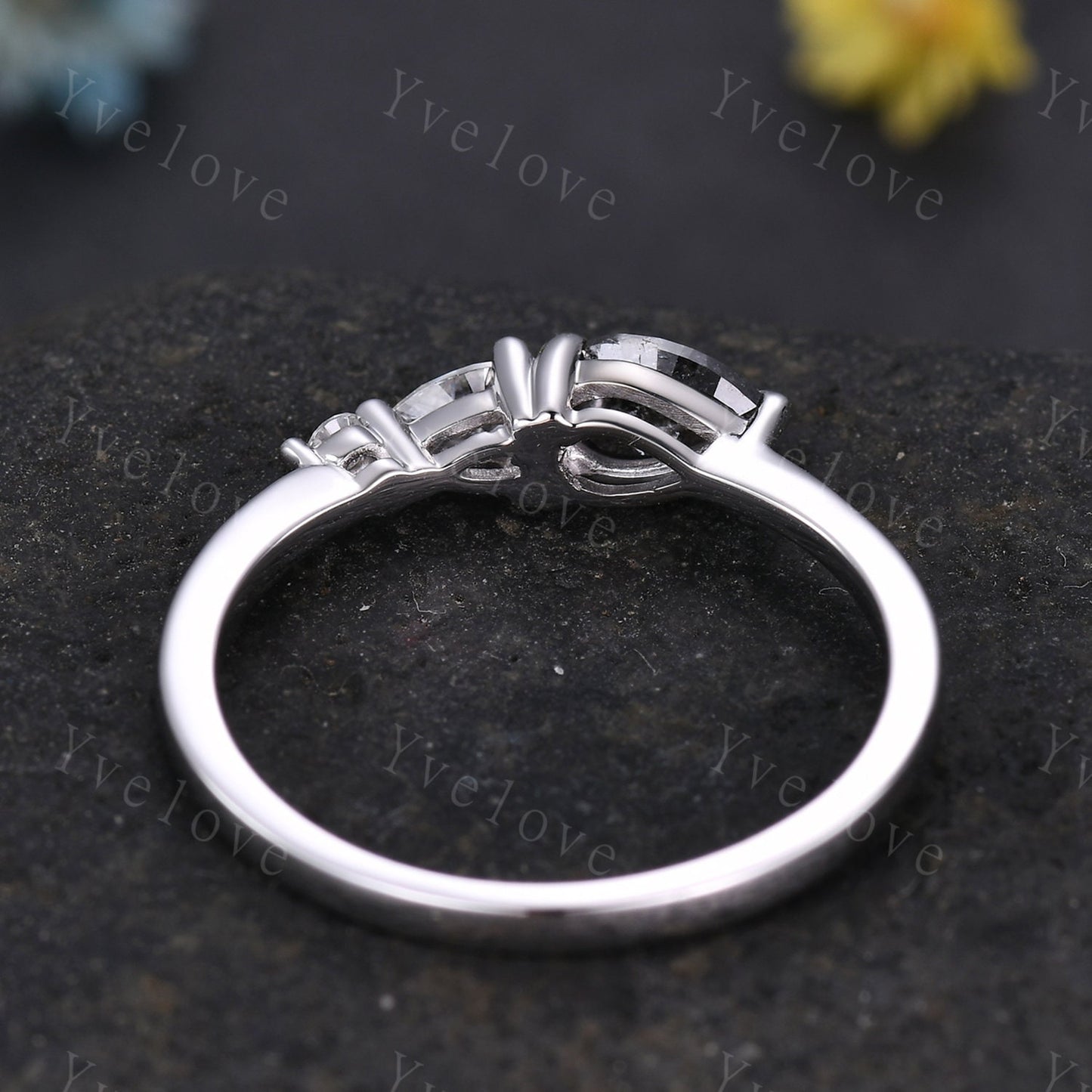 Vintage Salt and Pepper Diamond Engagement Ring,Pear Cut Gems,Art Deco Diamondl Wedding Band,3 Stone Unique Women Bridal Promise Ring Gift
