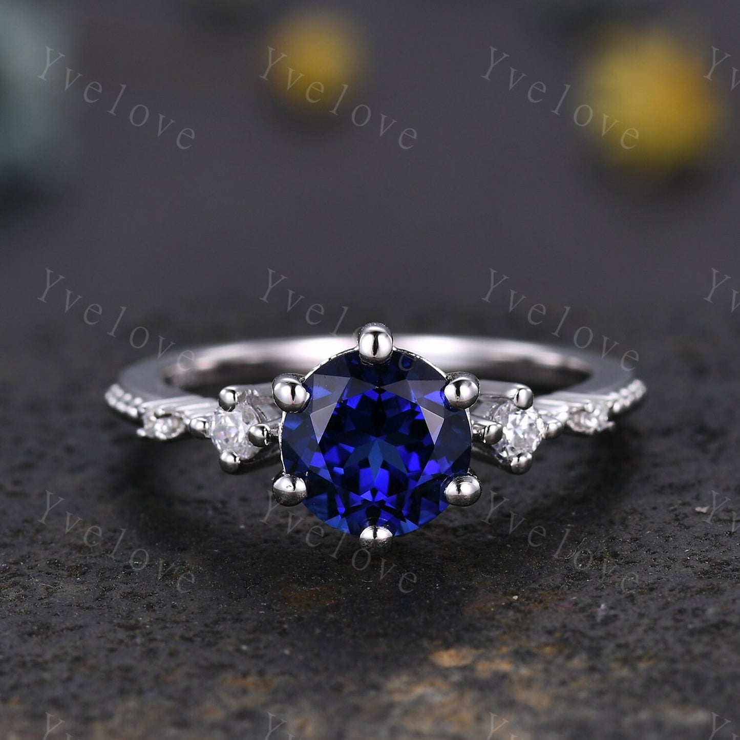 Unique Sapphire Ring Set,Blue Sapphire Engagement Ring,Enhancer Ring,Double Curved band,Women Bridal Matching Stacking Diamond Wedding Band