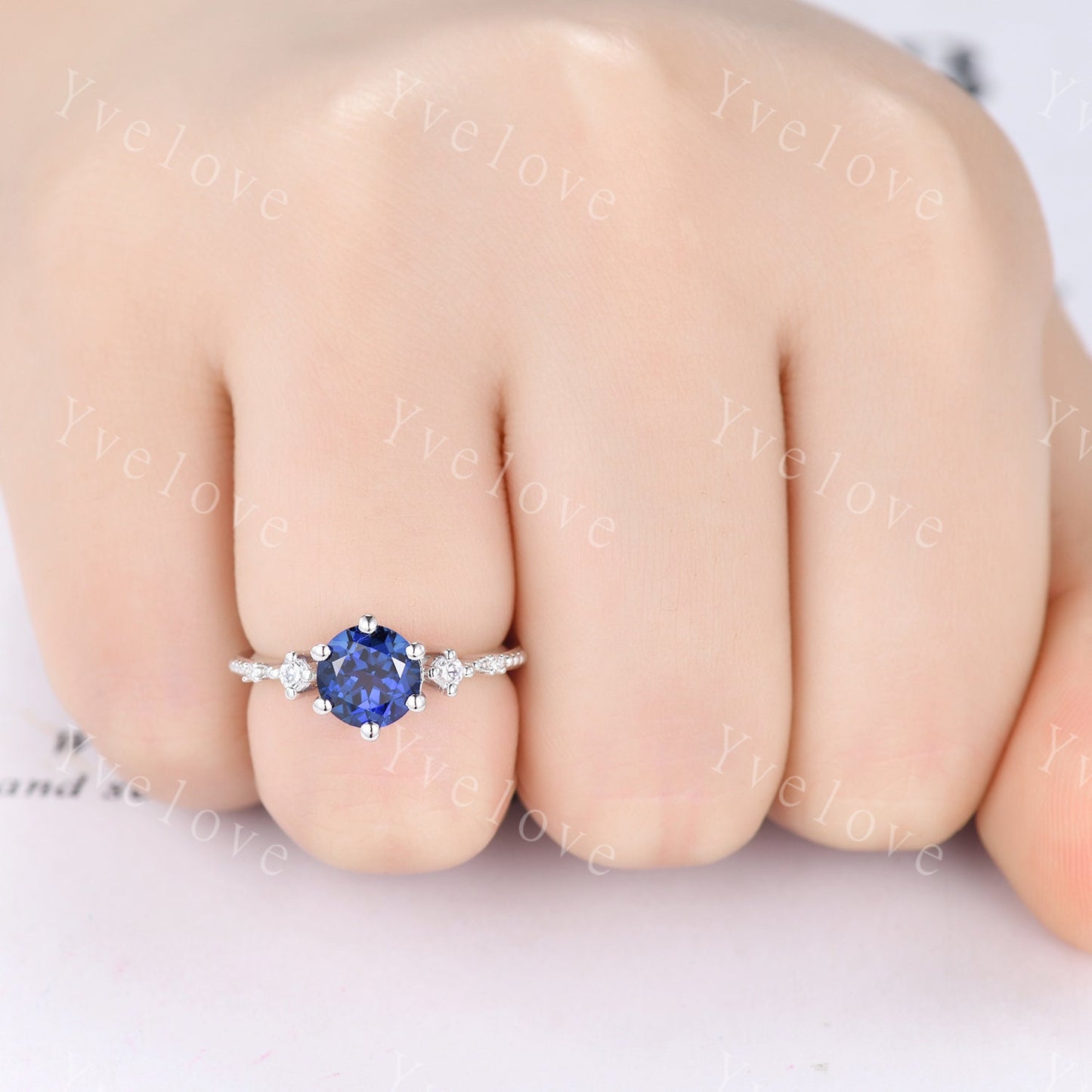 Unique Sapphire Ring Set,Blue Sapphire Engagement Ring,Enhancer Ring,Double Curved band,Women Bridal Matching Stacking Diamond Wedding Band