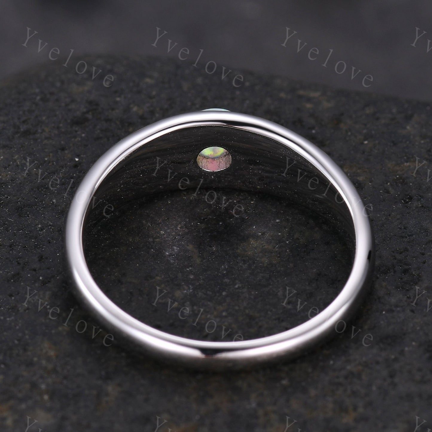 Men ring round cut white opal engagement ring 14k white plain gold wedding band mens promise ring anniversary ring father's gift customized