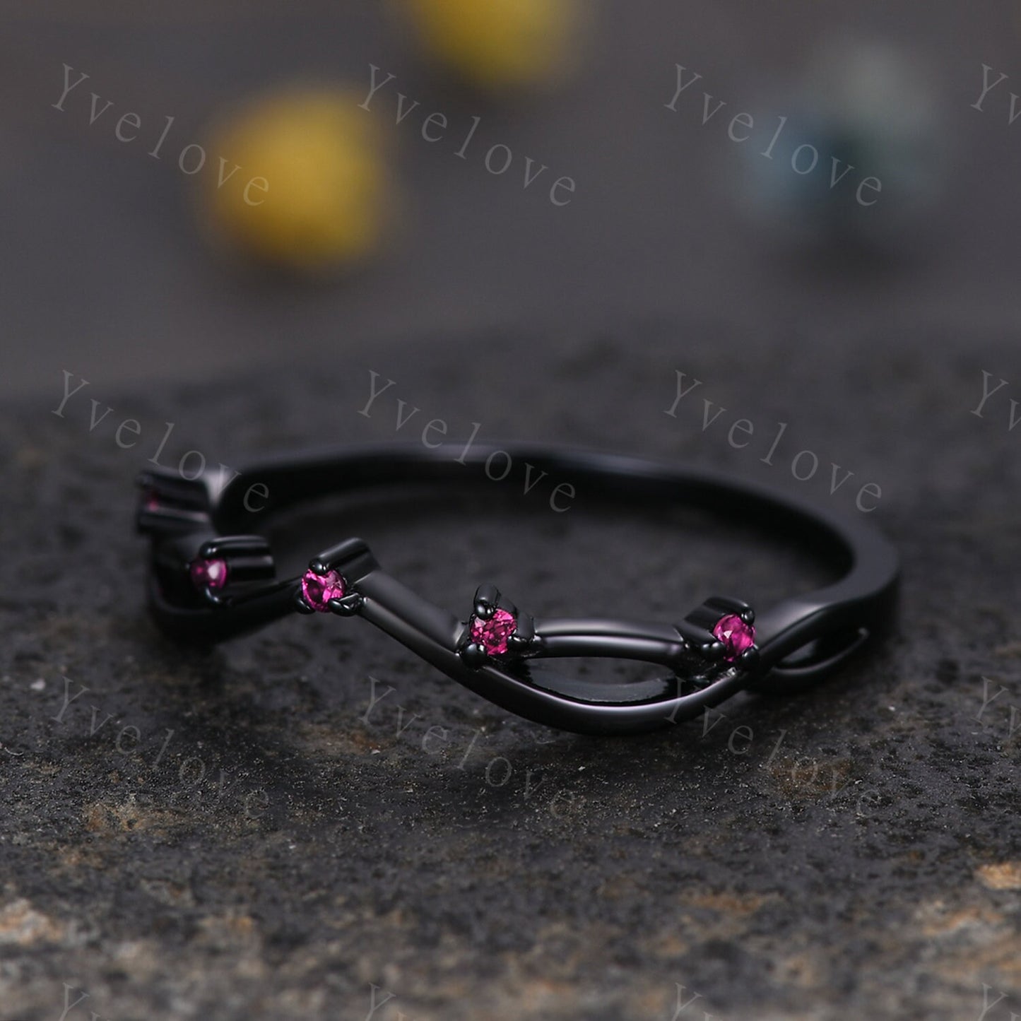 Vintage Red Ruby Engagement Ring,Twig Stacking Band,Women Vine Ruby Band,Art Deco Curved Branch Wedding Band,Black Gold Silver Ring Gift