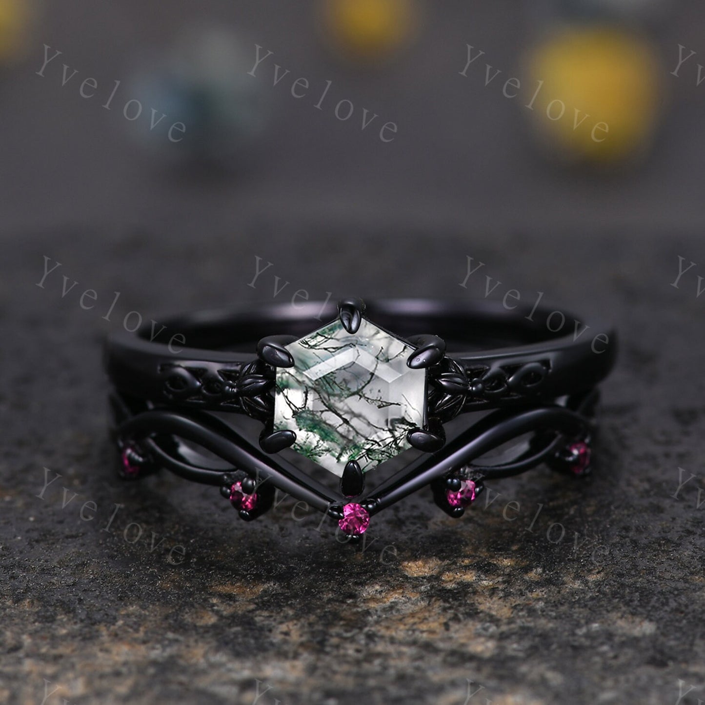 Vintage Red Ruby Engagement Ring,Twig Stacking Band,Women Vine Ruby Band,Art Deco Curved Branch Wedding Band,Black Gold Silver Ring Gift