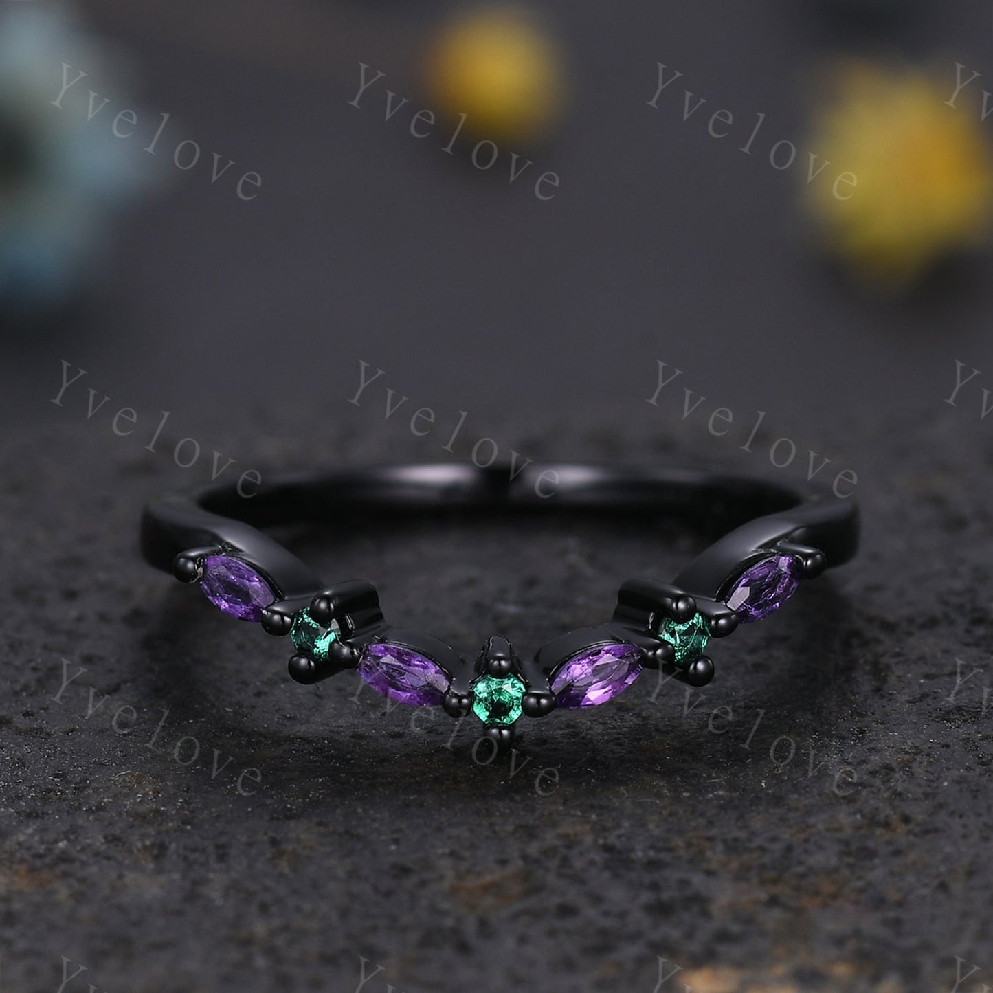 Amethyst  Emerald Wedding Ring  Stacking ring Engagement Ring White Gold   Sterling Silver  Marquise Ring Promise Jewelry Anniversary Gift