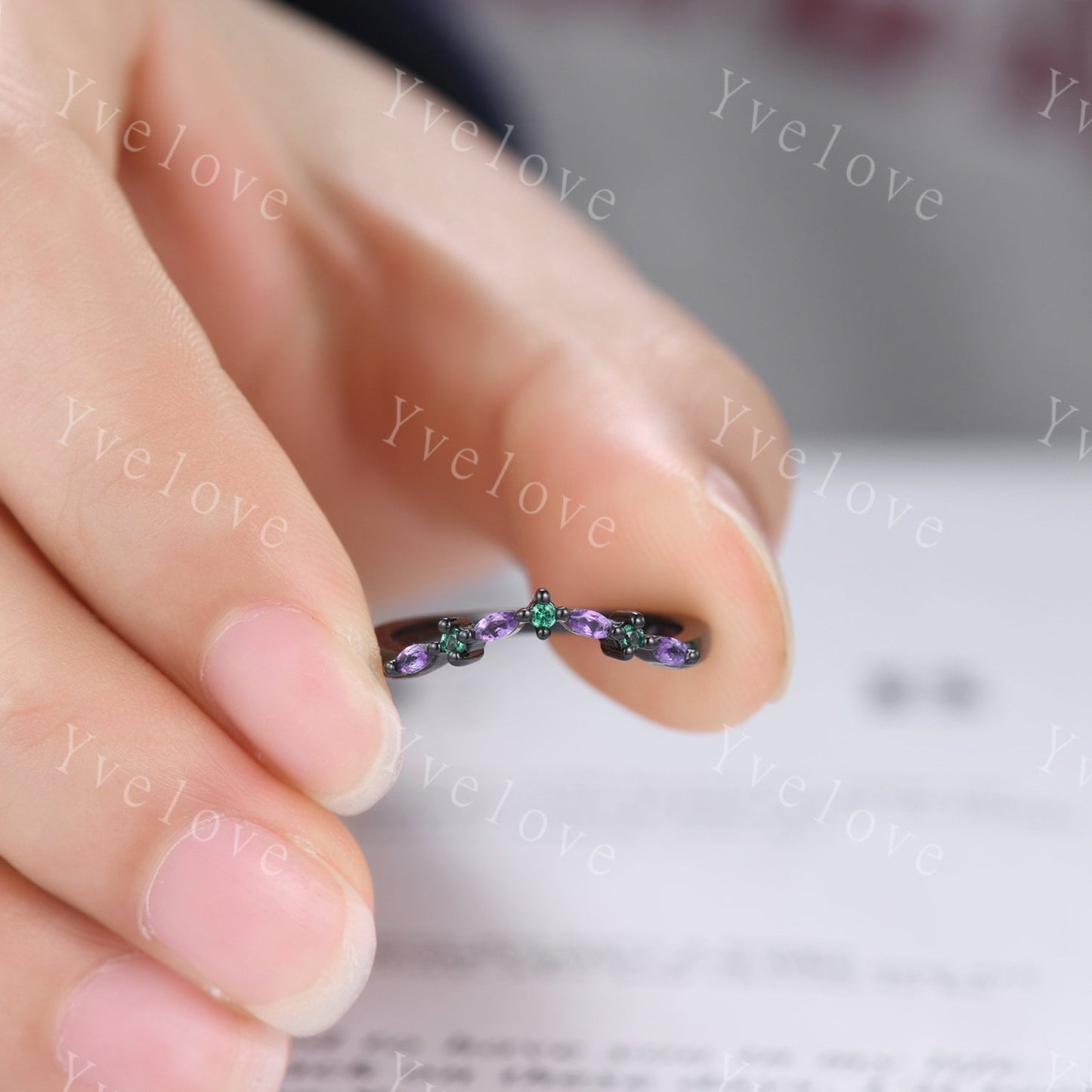 Amethyst  Emerald Wedding Ring  Stacking ring Engagement Ring White Gold   Sterling Silver  Marquise Ring Promise Jewelry Anniversary Gift