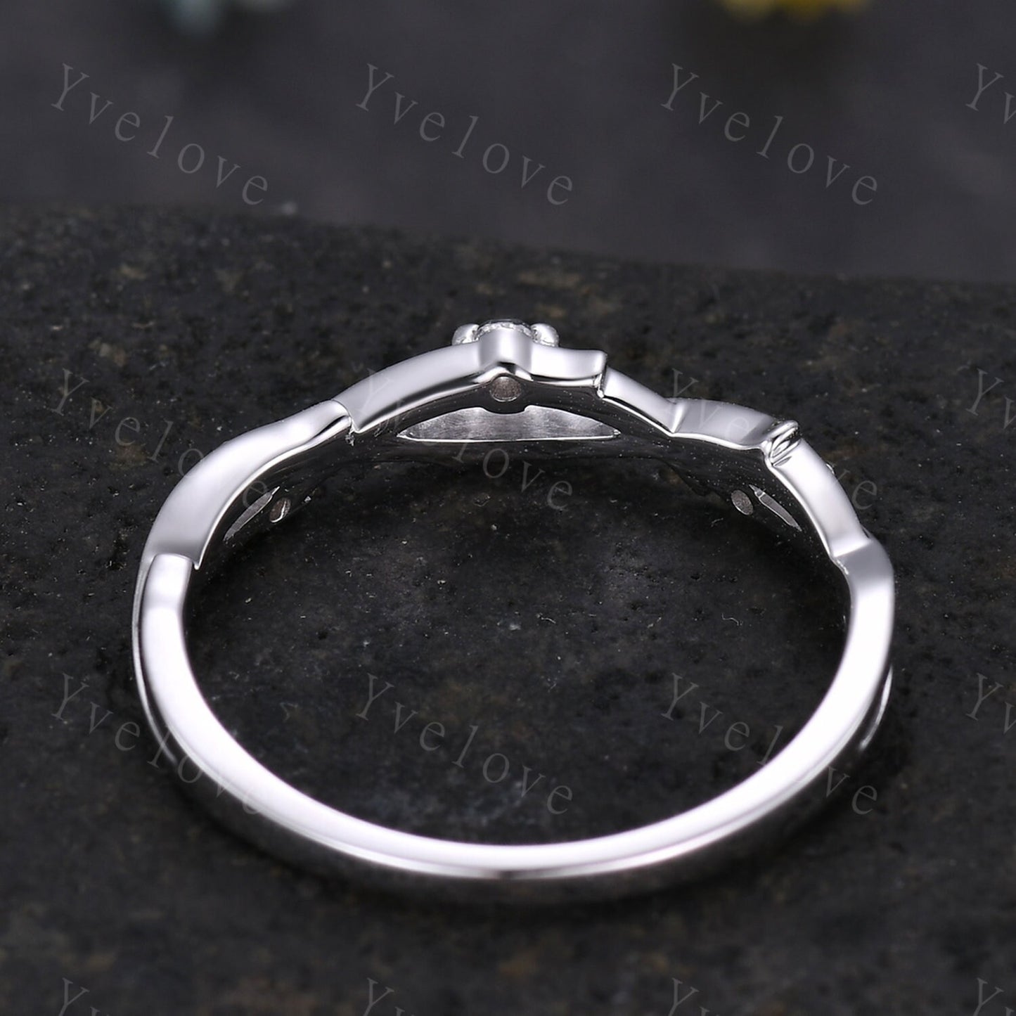 Dainty Moonstone Twig Engagement Ring,Twig Matching Band,Leaf Band,Twig Branch Wedding Band,14k White Gold,Twisted Vine Stack Matching Band