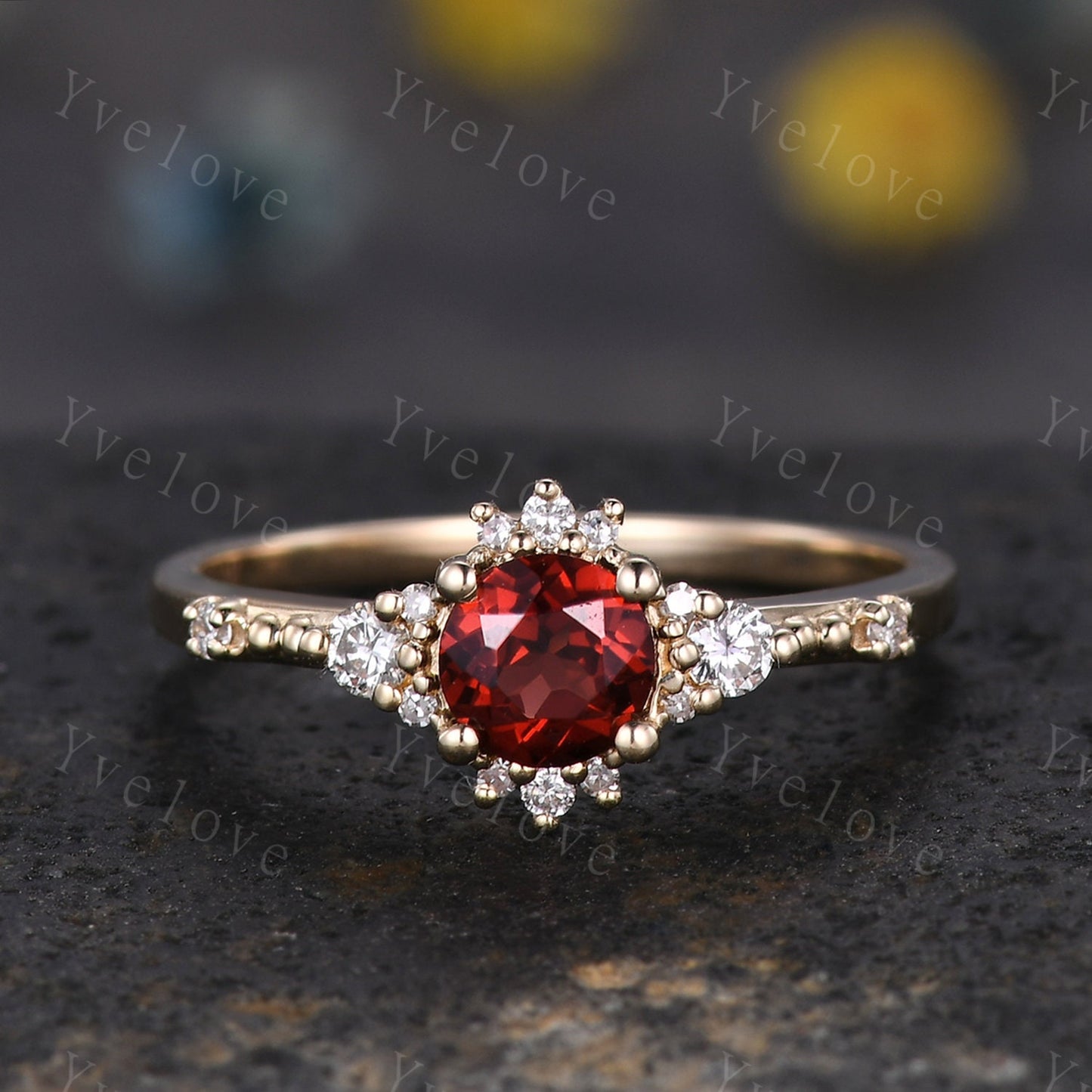 2pcs Garnet Engagement Ring Set Diamond Wedding Band Moissanite Matching Band Vintage Promise Bridal Jewelry Gift For Women