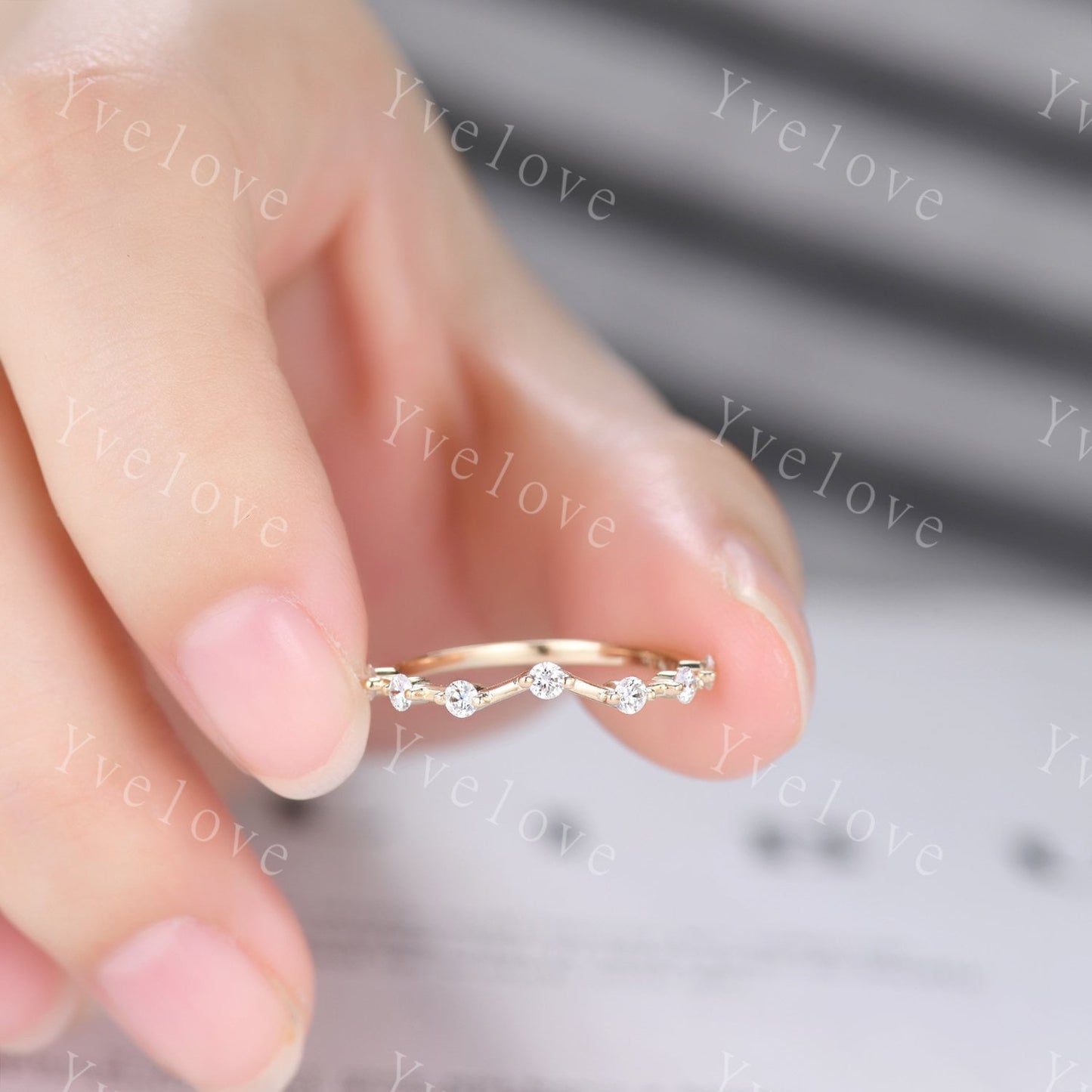 Dainty Diamond Wedding Band 14k Solid Gold Curved Wedding Ring Stacking Matching Band For Women Genuine Diamond Anniversary Gift For Her