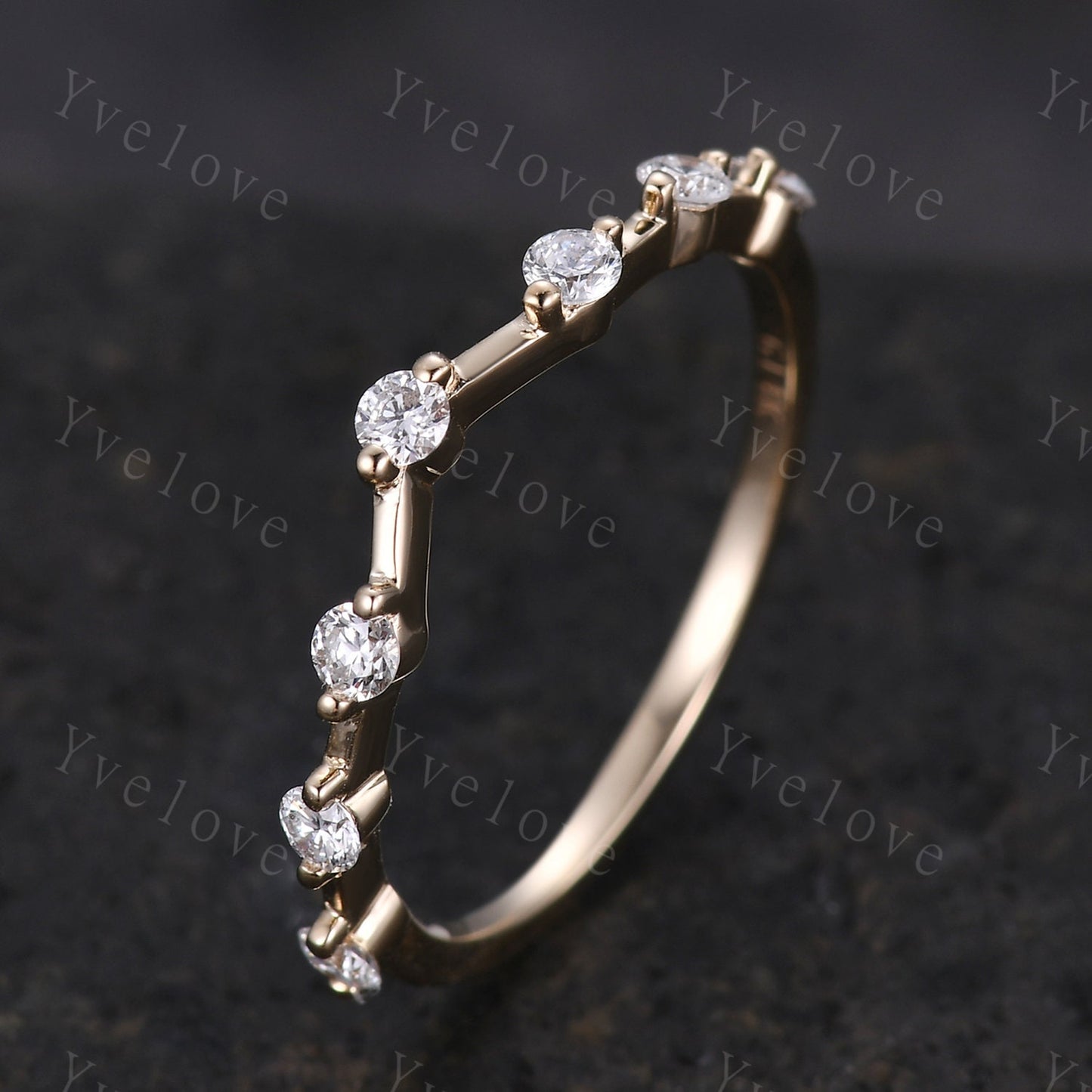 Dainty Diamond Wedding Band 14k Solid Gold Curved Wedding Ring Stacking Matching Band For Women Genuine Diamond Anniversary Gift For Her