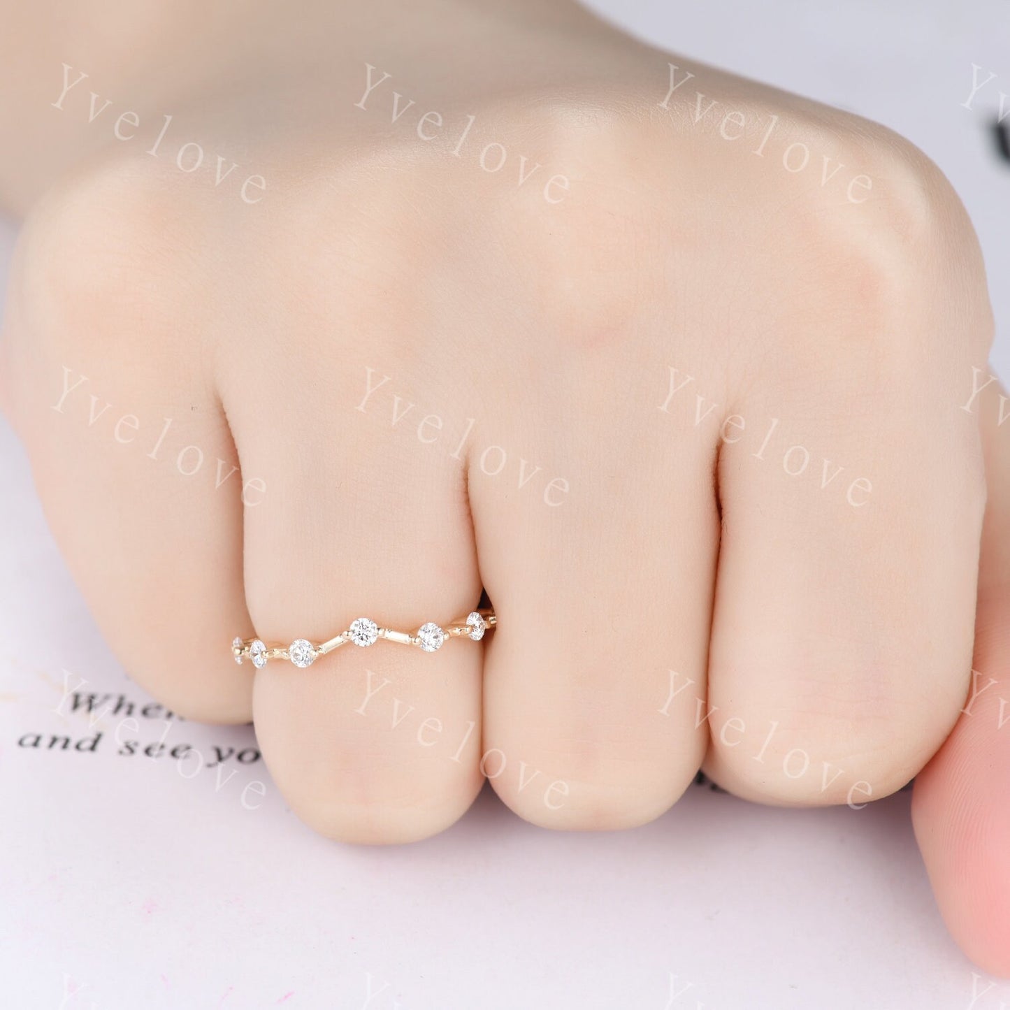 Dainty Diamond Wedding Band 14k Solid Gold Curved Wedding Ring Stacking Matching Band For Women Genuine Diamond Anniversary Gift For Her