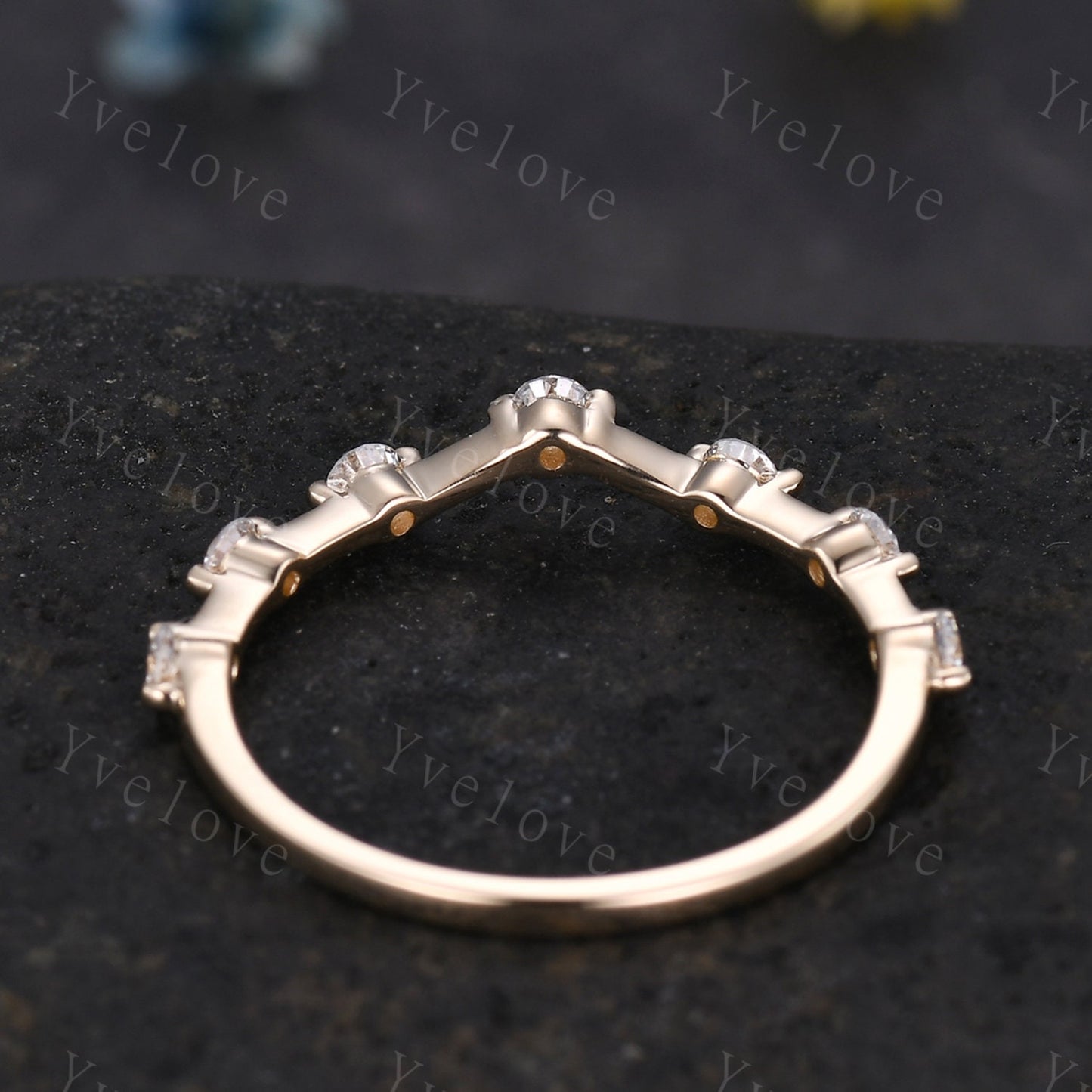 Dainty Diamond Wedding Band 14k Solid Gold Curved Wedding Ring Stacking Matching Band For Women Genuine Diamond Anniversary Gift For Her