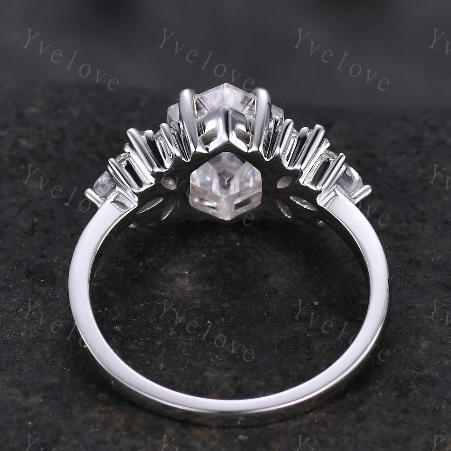 Vintage Hexagon Moissanite Engagement ring,Unique Marquise Moonstone Ring,Cluster Ring,White Gold,Women Bridal Wedding Band,Statement Ring