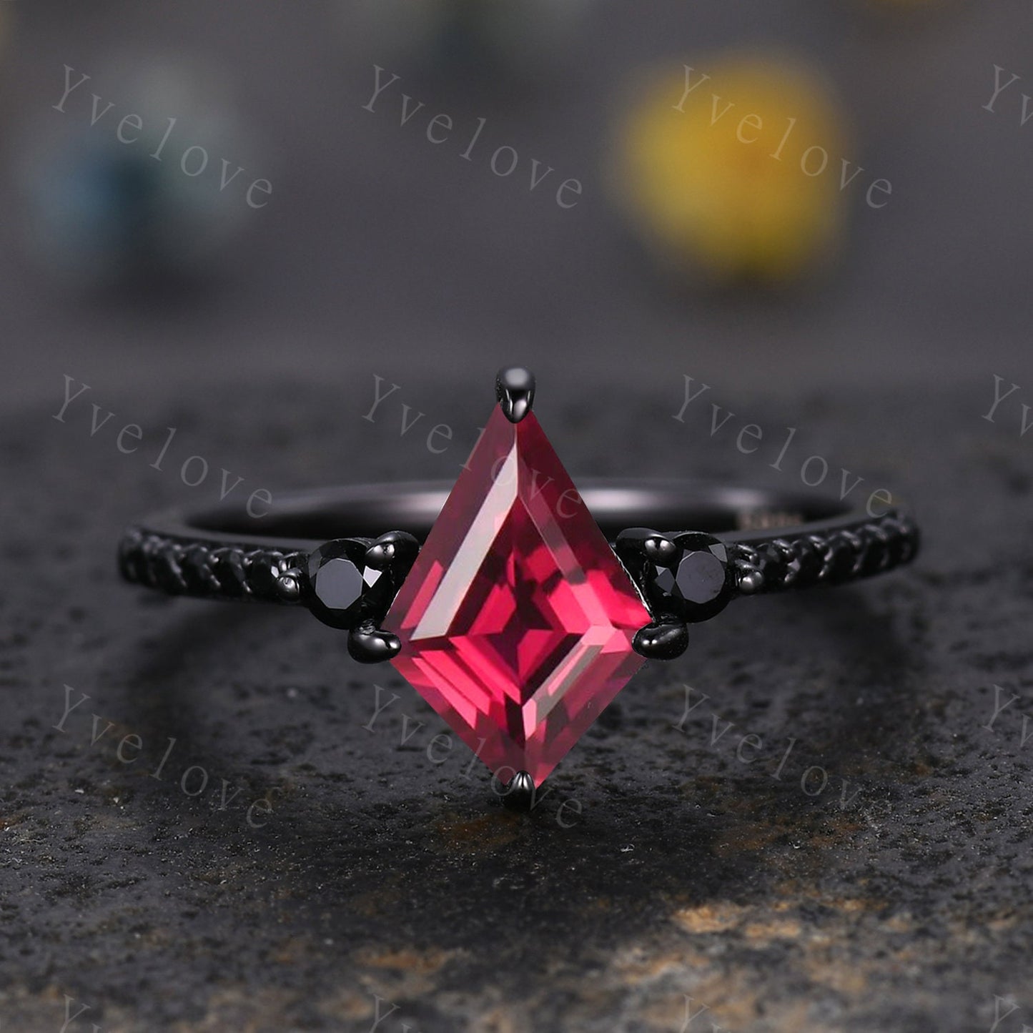 Retro Kite Red Ruby Engagement Ring,Vintage Black Silver Ring Set,Unique Black Spinel Diamond Promise Ring Anniversary Gift July Birthstone