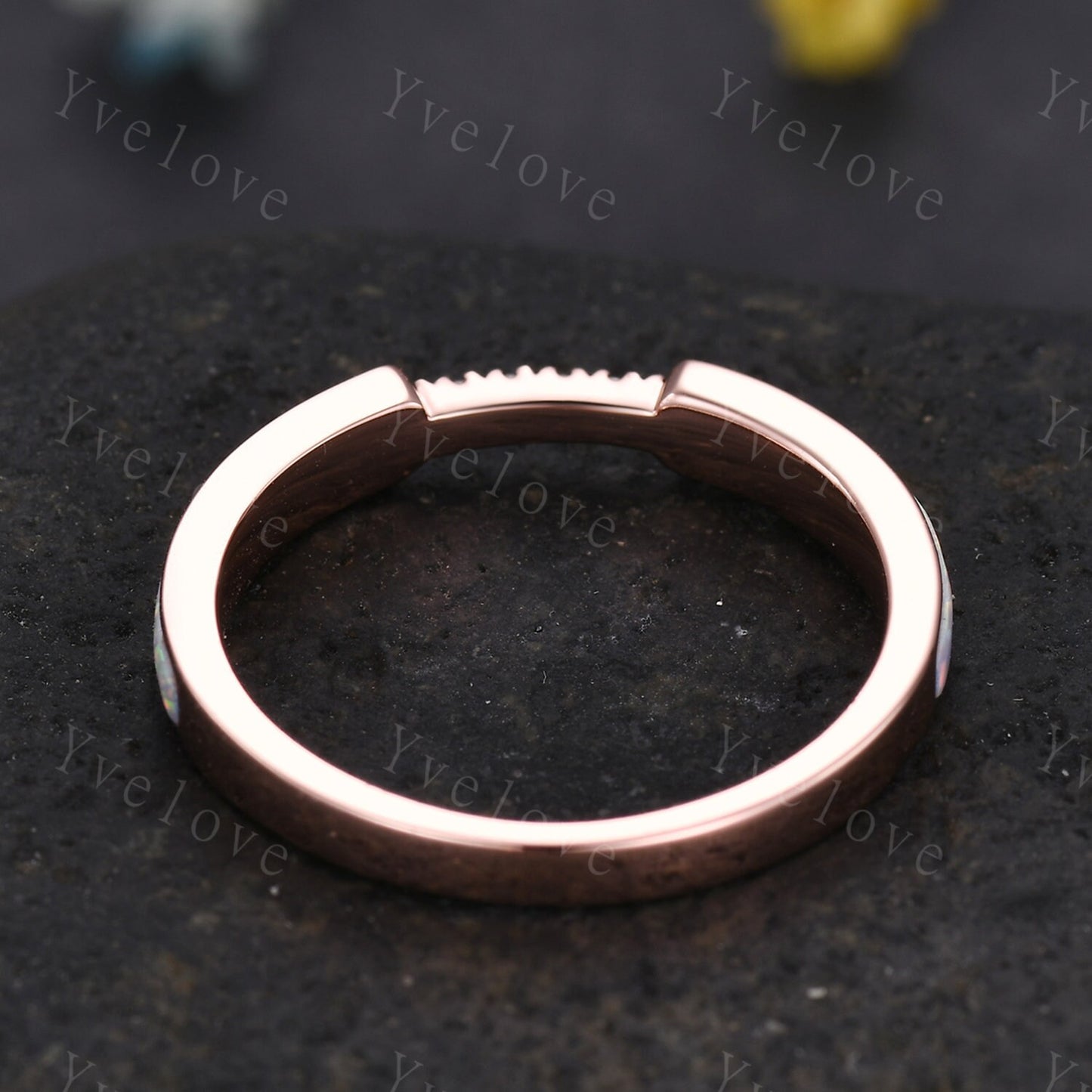 White Opal Moissanite Band,Half Eternity Band,Stackable Ring,Engagement Band,Modern Band,October Birthstone Ring,Women Ring Gift For Her