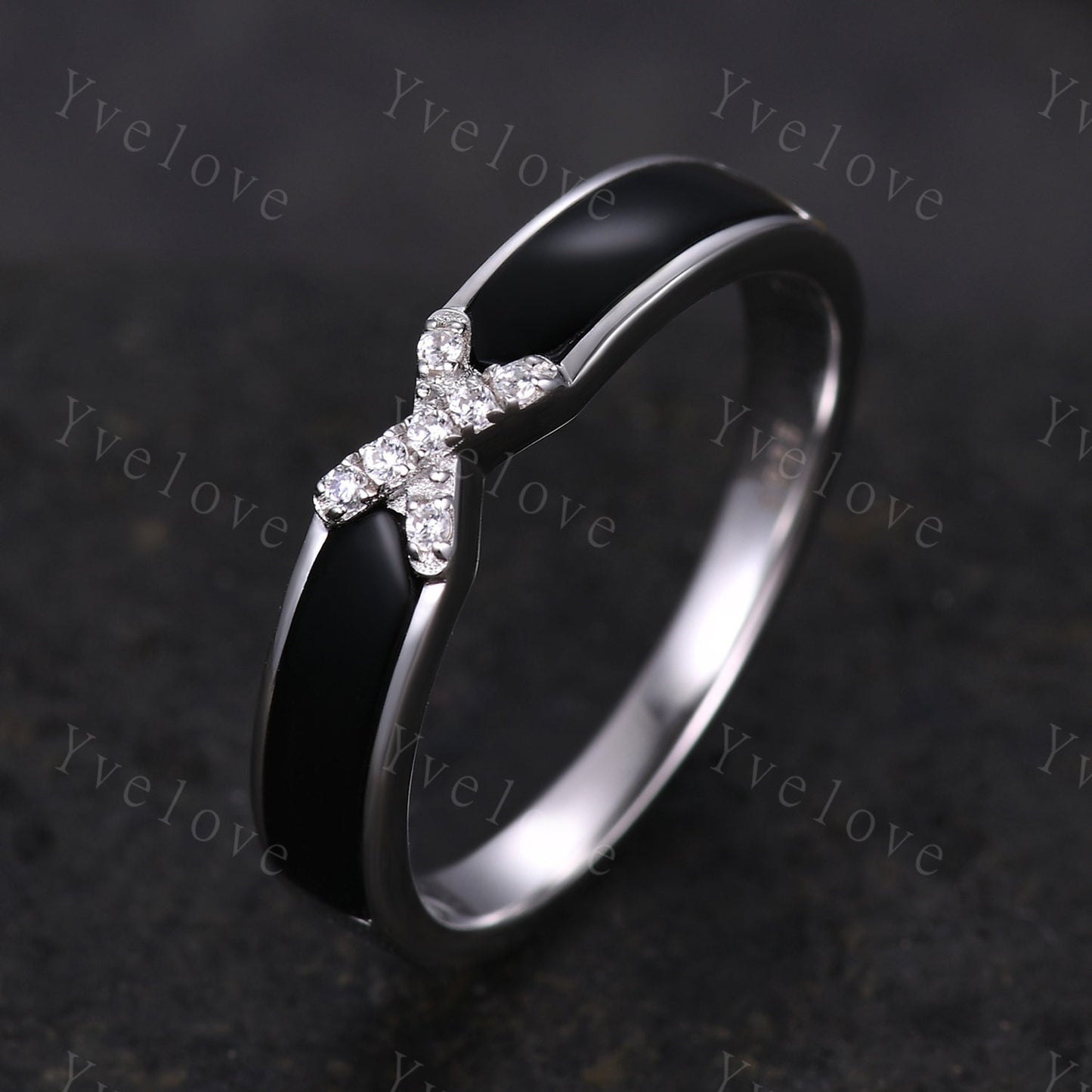 Black Onyx Moissanite Band,Black Onyx Engagement Band,Modern Band,Black Stone Ring,Matching Stackable Ring,Women Ring Promise Gift For Her