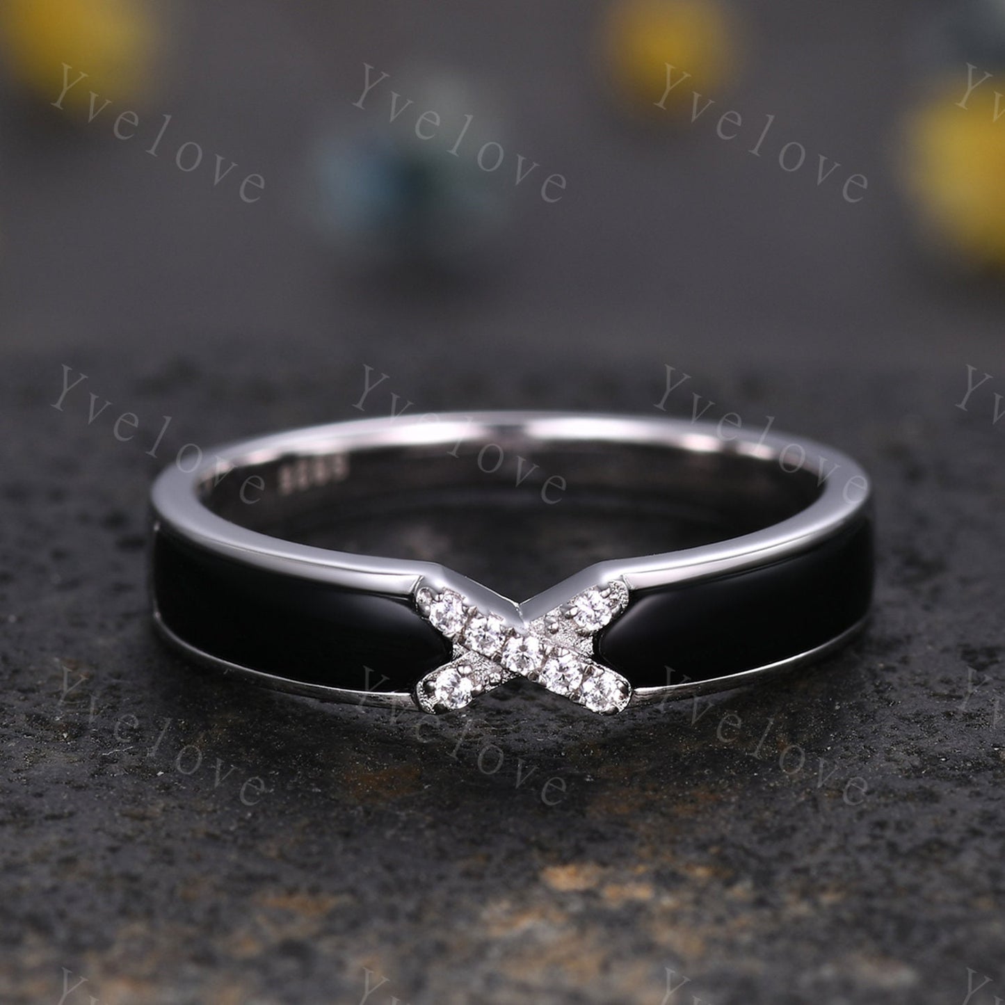 Black Onyx Moissanite Band,Black Onyx Engagement Band,Modern Band,Black Stone Ring,Matching Stackable Ring,Women Ring Promise Gift For Her