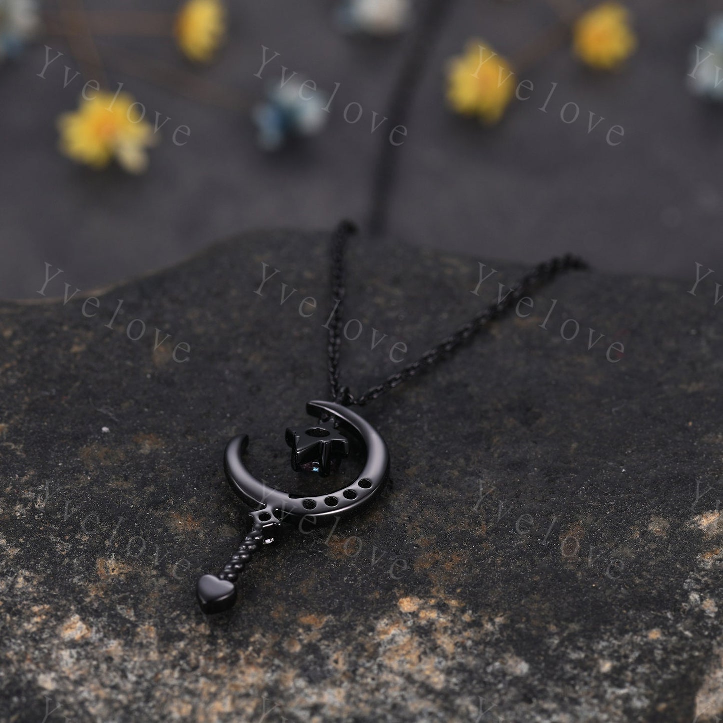 Vintage round alexandrite pendant black gold unique moon cluster diamond engagement necklace women retro star moissanite wedding necklace