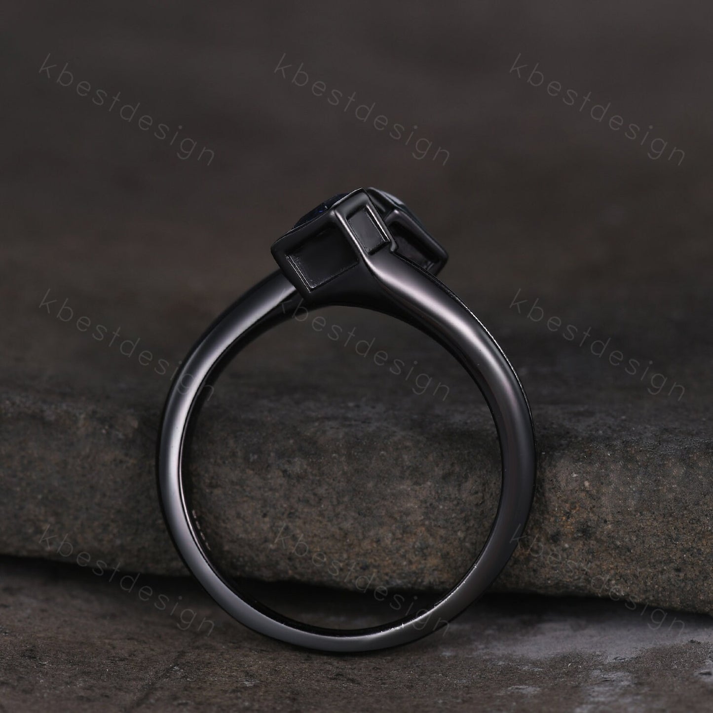 Toi et Moi Ring, Kite cut Emerald & Sapphire Wedding Ring, Black Gold Ring, Unique Open Gap Ring, Personalized Birthstone Ring Gift for Her