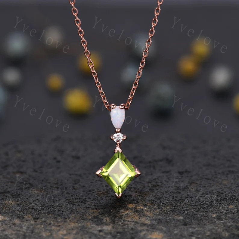 Custom order for Lydia, just a pendant, no chain, lozenge moss agate, pear opal and round natural diamond.
