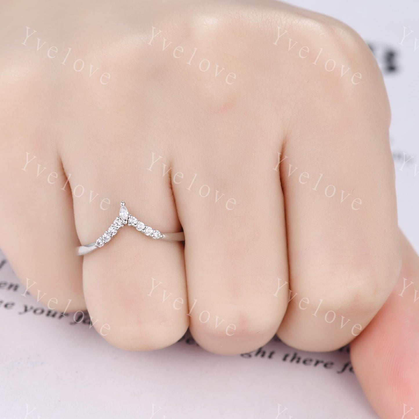 Dainty Diamond Wedding Band Moissanite Solid White Gold Royal Curve Ring,V Shaped Chevron Ring Diamond Stackable Matching Band Handmade Gift