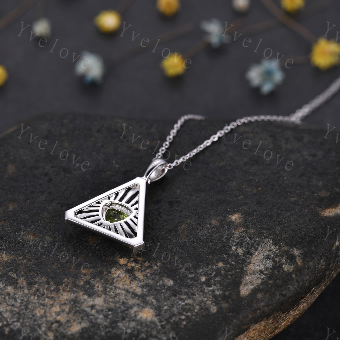 Gothic trillion shape red ruby pendant white gold necklace unique triangle cut ruby engagement necklace wedding necklace July birthday gift