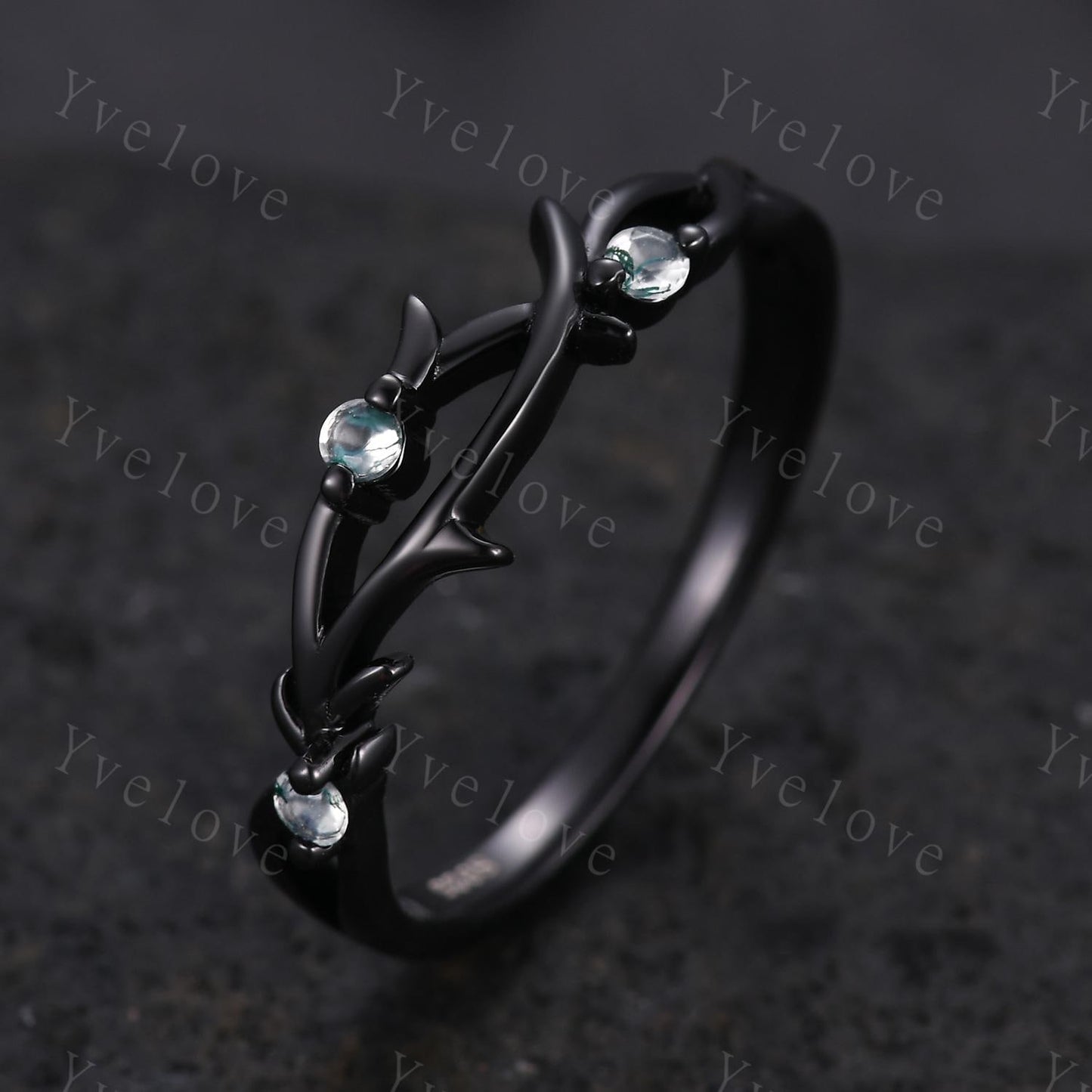 Couples ring set Moss agate ring twig ring for men and women His and Hers wedding band Black Silver Promise Stacking Band Retro Vintage Gift