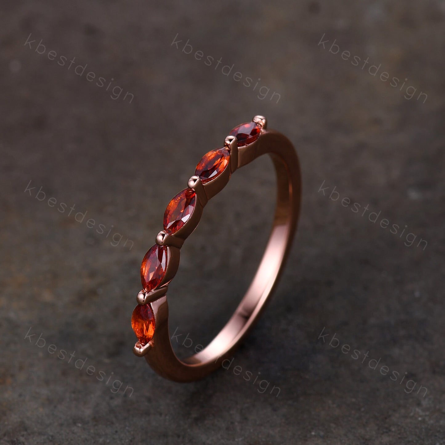 Marquise cut Garnet Wedding Band,Rose Gold Wedding Band,Unique Five Stone Ring,January Birthstone Jewelry,Gift For Mom,Personalized Ring