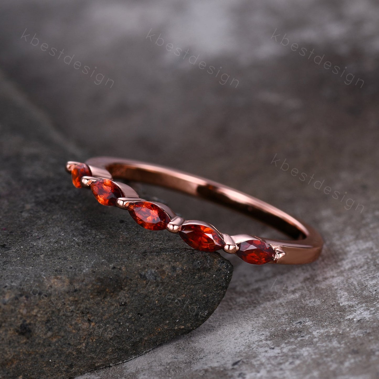 Marquise cut Garnet Wedding Band,White Gold Wedding Band,Unique Five Stone Ring,January Birthstone Jewelry,Gift For Mom,Personalized Ring