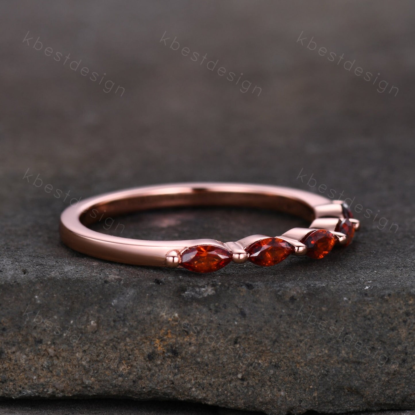 Marquise cut Garnet Wedding Band,Rose Gold Wedding Band,Unique Five Stone Ring,January Birthstone Jewelry,Gift For Mom,Personalized Ring