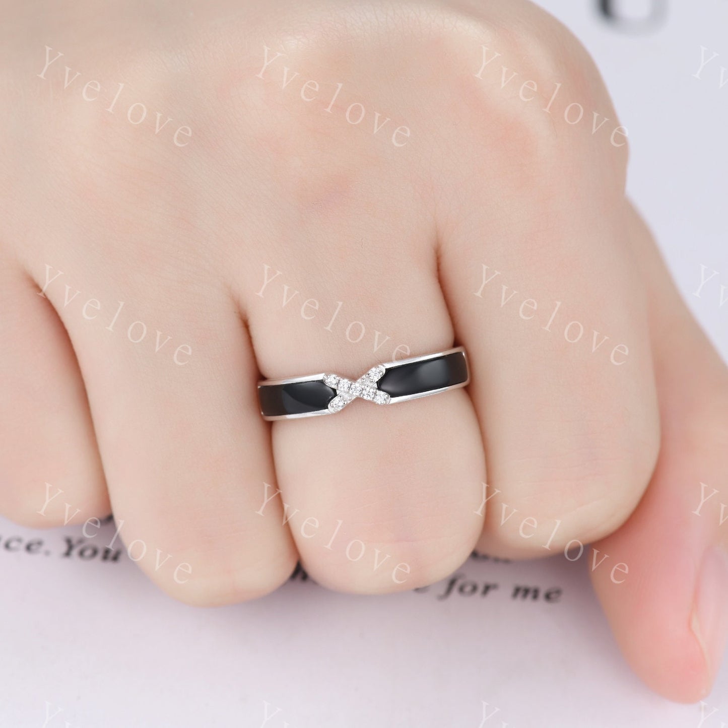 Black Onyx Moissanite Band,Black Onyx Engagement Band,Modern Band,Black Stone Ring,Matching Stackable Ring,Women Ring Promise Gift For Her