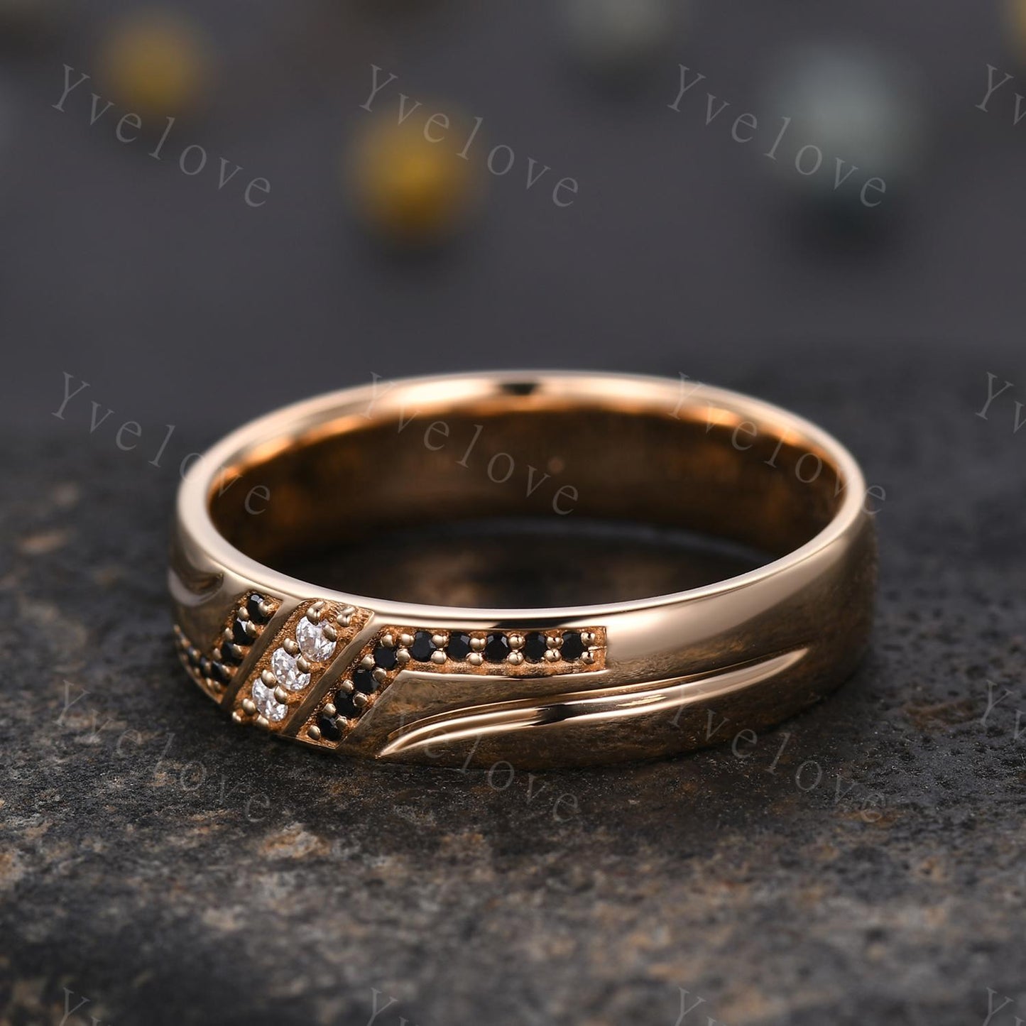 Mens Real Diamond Ring Solid 14k Solid Gold,5mm Moissanite Wedding Band,Comfort Fit Black Diamond Wedding Band,Anniversary Gift Promise Ring
