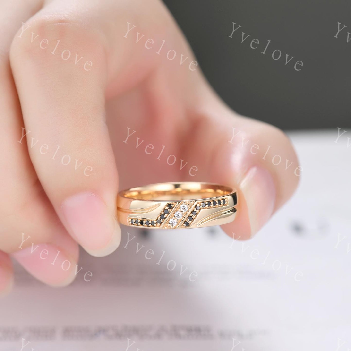 Mens Real Diamond Ring Solid 14k Solid Gold,5mm Moissanite Wedding Band,Comfort Fit Black Diamond Wedding Band,Anniversary Gift Promise Ring