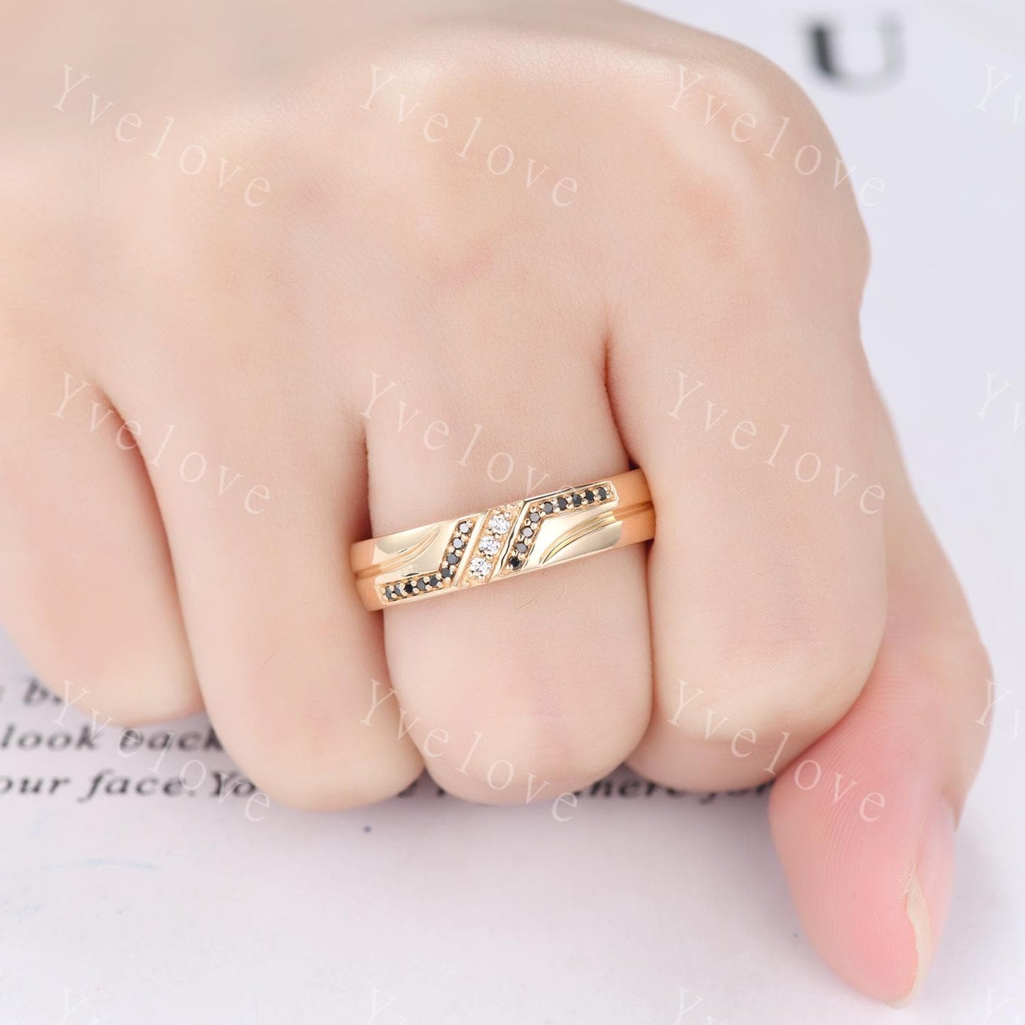 Mens Real Diamond Ring Solid 14k Rose Gold,5mm Moissanite Wedding Band,Comfort Fit Black Diamond Wedding Band,Anniversary Gift Promise Ring