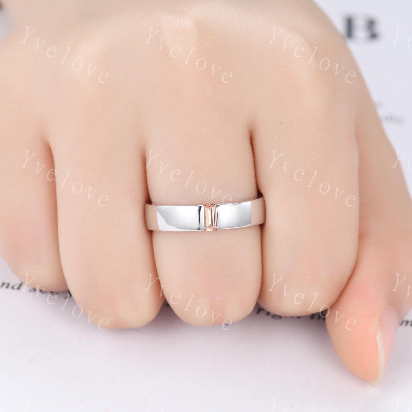 Mens Orange Sapphire Wedding Band Baguette Cut Sapphire Band 5mm Black Gold Ring Mens Stacking Matching Band Retro Ring Gift For Husband