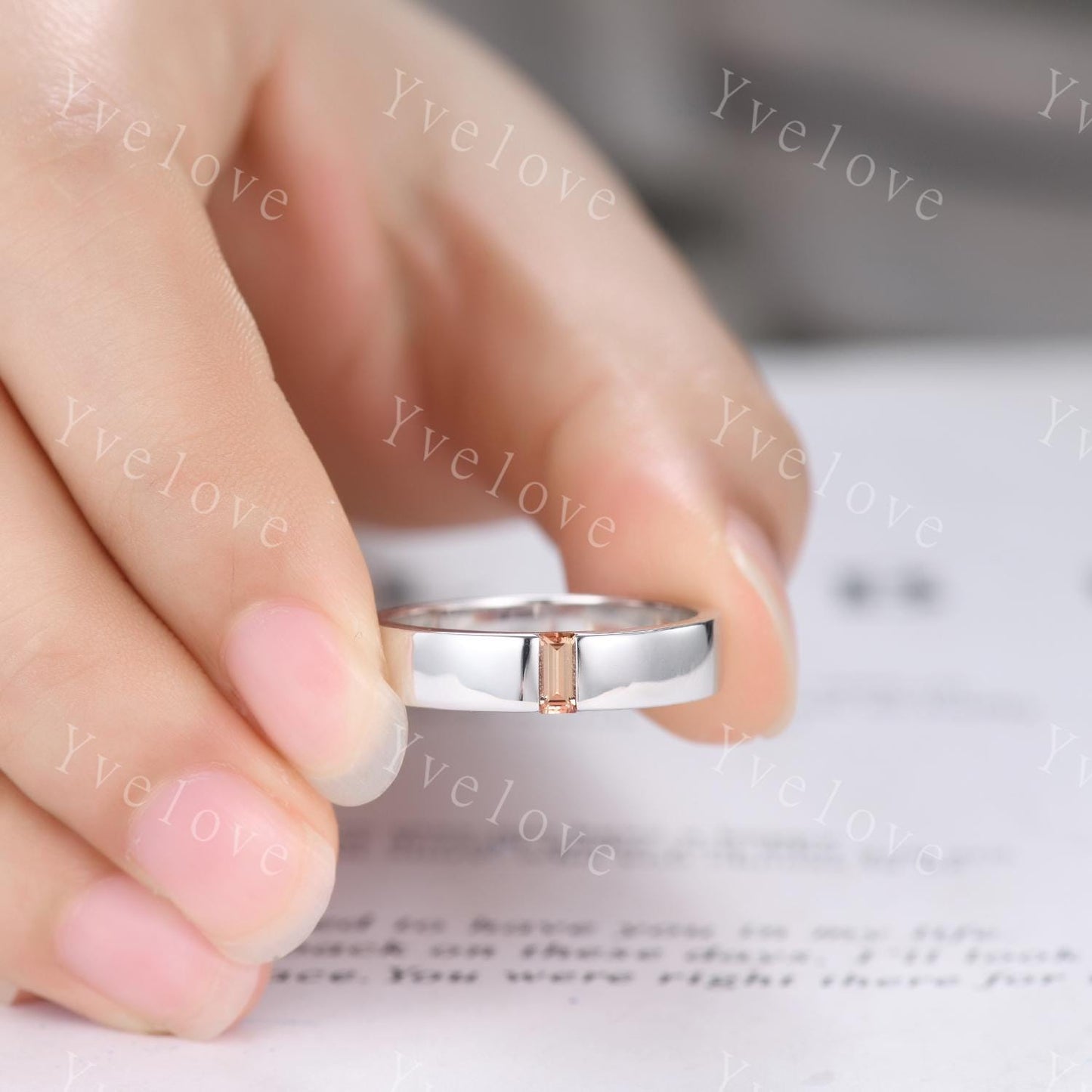Mens Orange Sapphire Wedding Band Baguette Cut Sapphire Band 5mm Black Gold Ring Mens Stacking Matching Band Retro Ring Gift For Husband