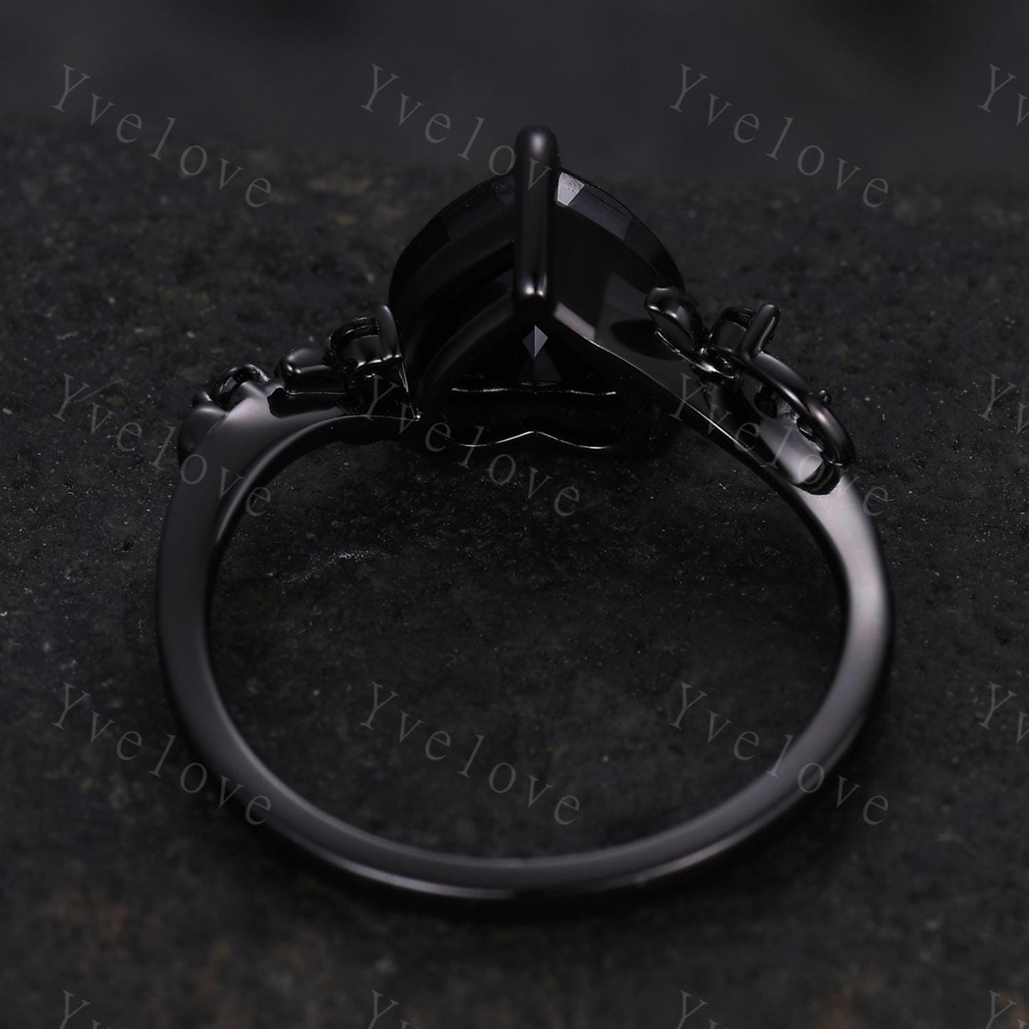 8mm Heart Pink Cubic zirconia Ring,Gothic Twig Vine Leaf Branch Ring,Vintage Pink Simulated Bridal Anniversary Gift,Black Gold Wedding Band