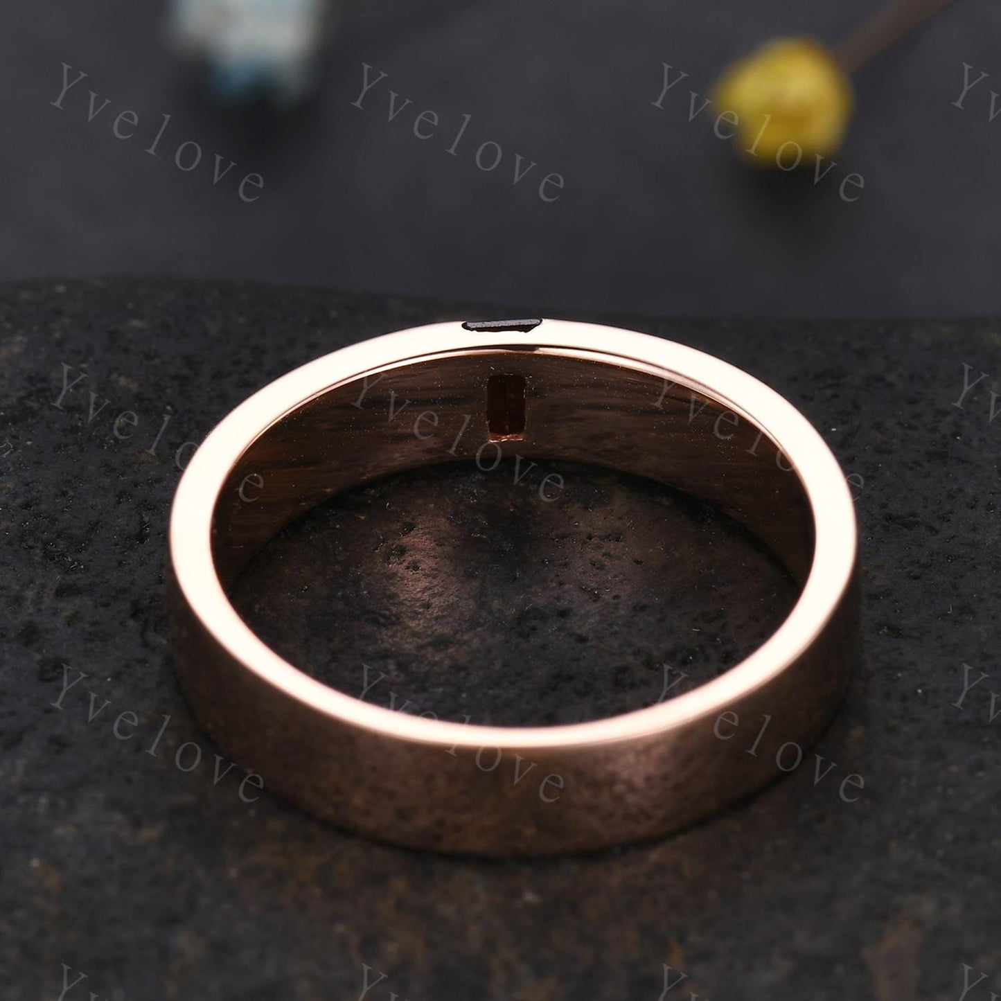 Mens Red Garnet Wedding Band Baguette Cut Garnet Band 5mm Rose Gold Ring Mens Solitaire Stacking Matching Band Retro Vintage Ring Gift