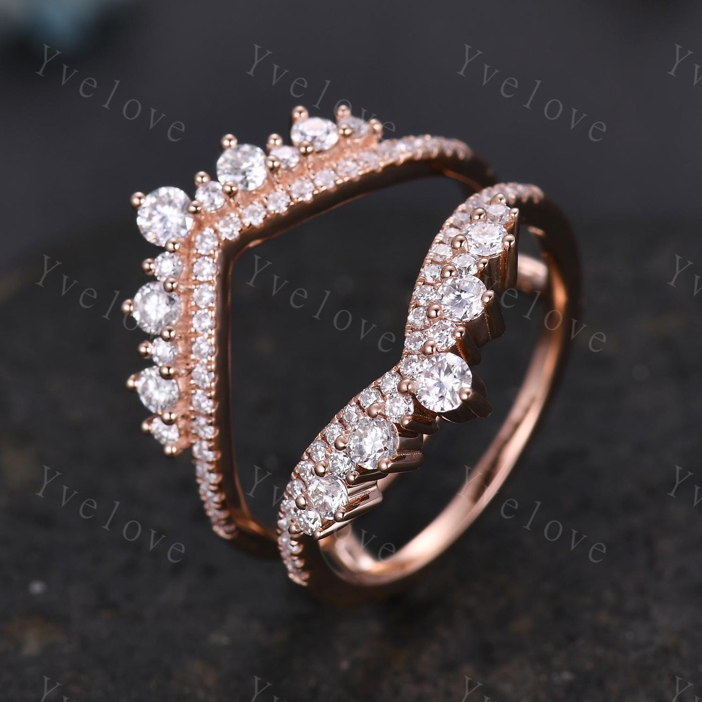 Moissanite enhancer wedding band,14k rose gold tiara ring,Diamond curved wrap guard stackable band,Personalized ring,Women promise ring gift